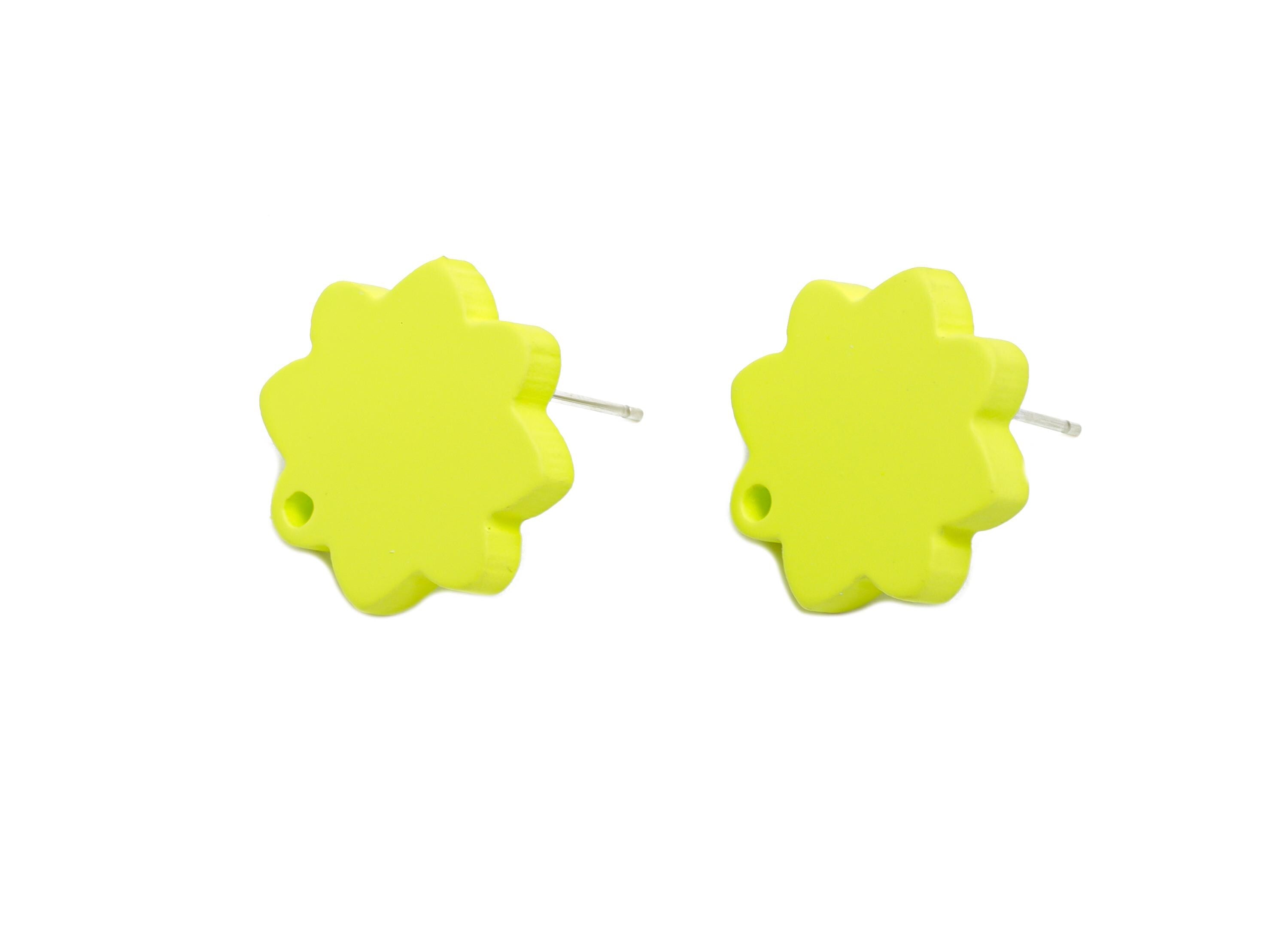 Acrylic Lime Green Flower Earring Stud - Minimalist Matte Earring Stud With Hole - Earring Base - Color Code: A1058 - 14x14x2mm-AC3641-A1058 - DOMEDBAZAAR
