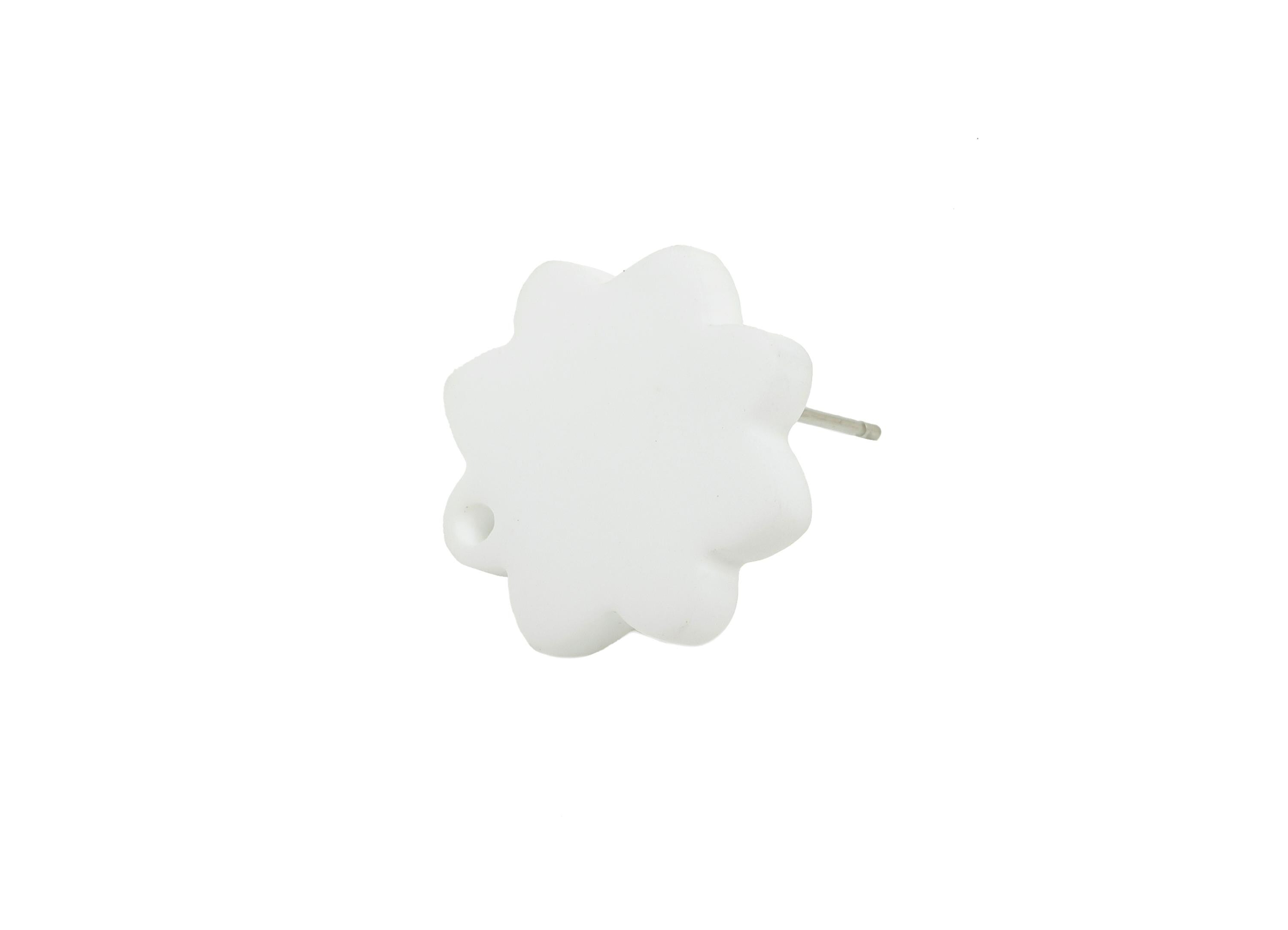Acrylic White Flower Earring Stud - Minimalist Matte Earring Stud With Hole - DIY Earring Base - Color Code: A1053 -14x14x2mm -AC3641-A1053 - DOMEDBAZAAR