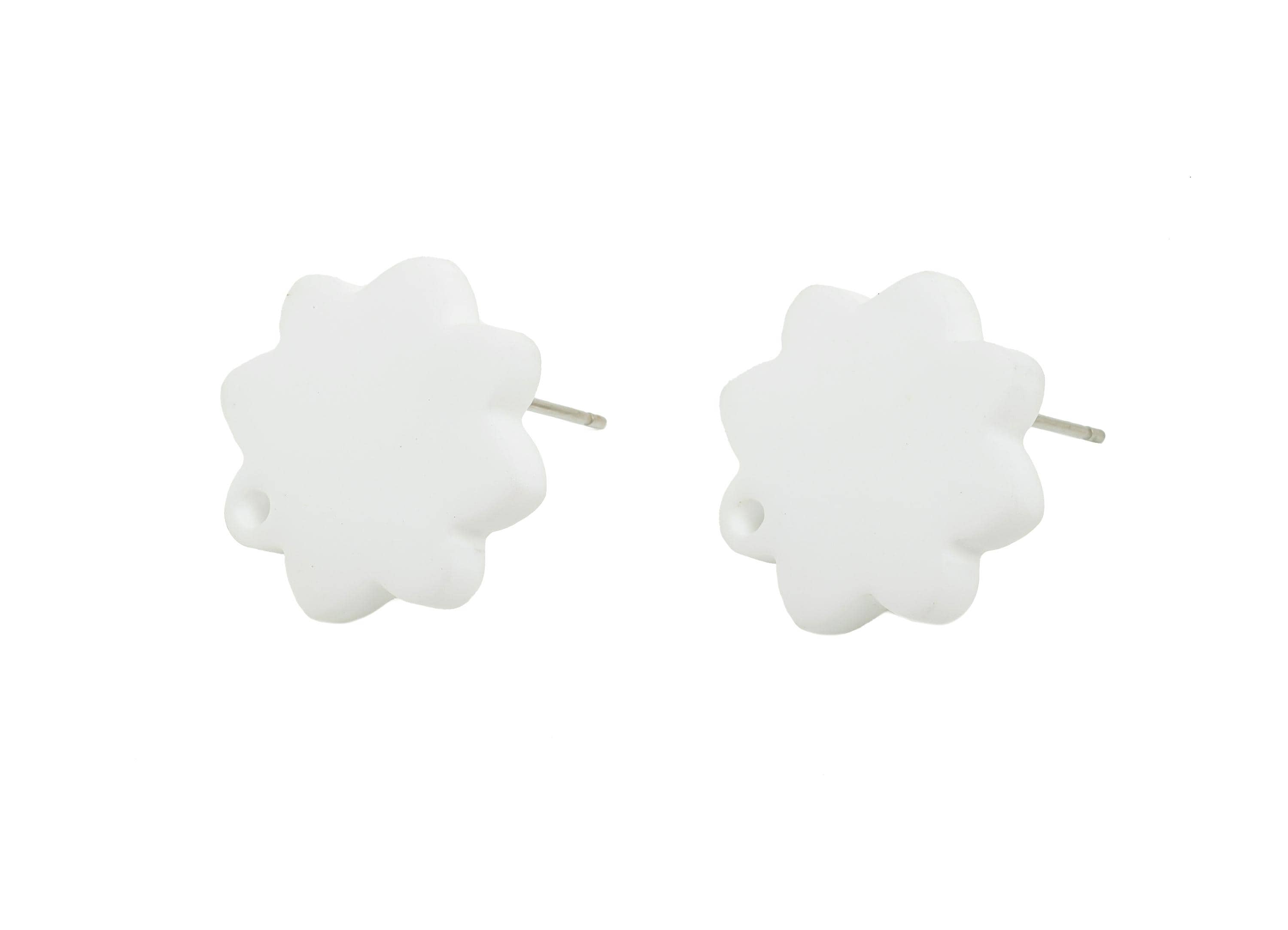 Acrylic White Flower Earring Stud - Minimalist Matte Earring Stud With Hole - DIY Earring Base - Color Code: A1053 -14x14x2mm -AC3641-A1053 - DOMEDBAZAAR