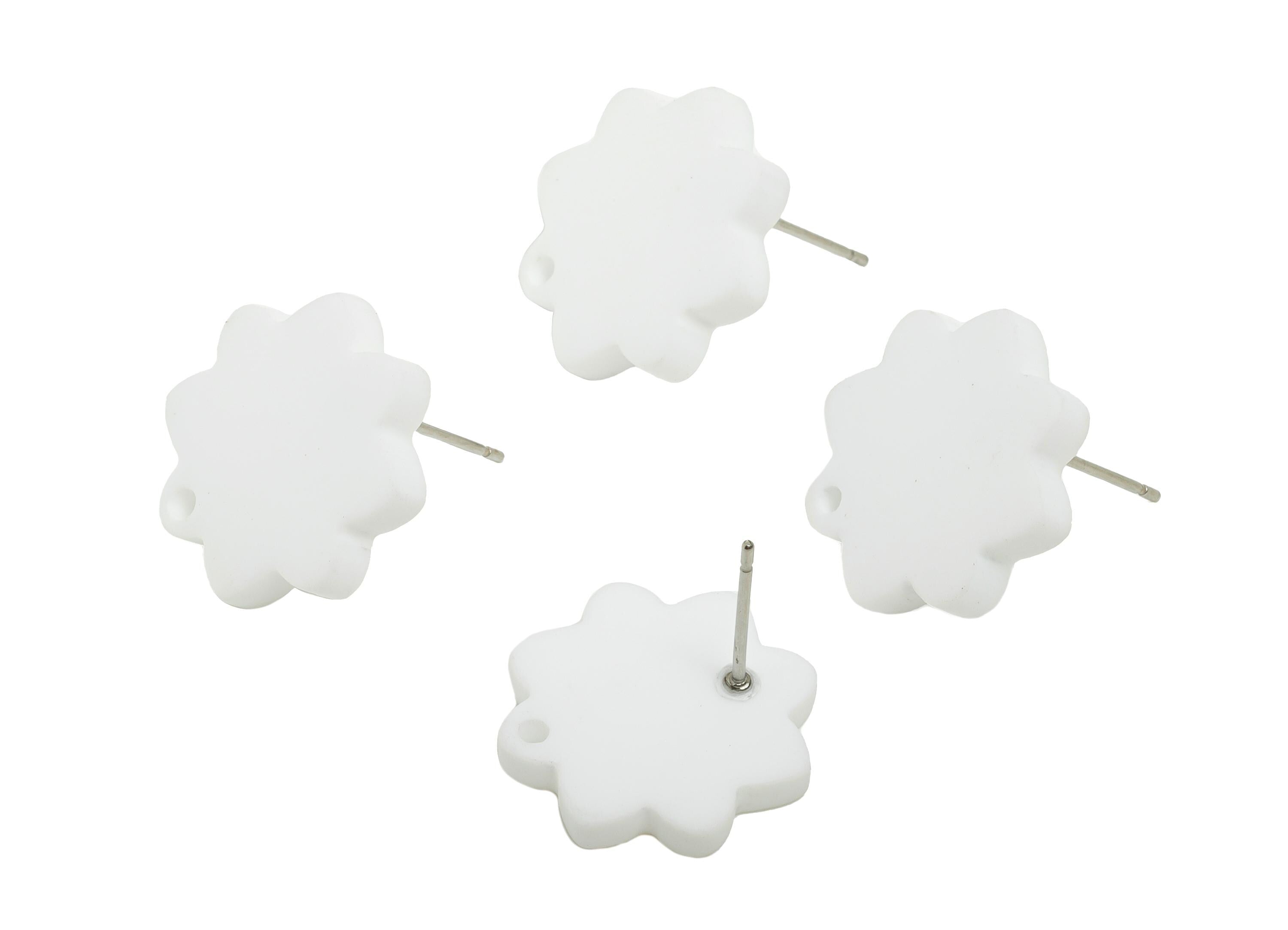 Acrylic White Flower Earring Stud - Minimalist Matte Earring Stud With Hole - DIY Earring Base - Color Code: A1053 -14x14x2mm -AC3641-A1053 - DOMEDBAZAAR