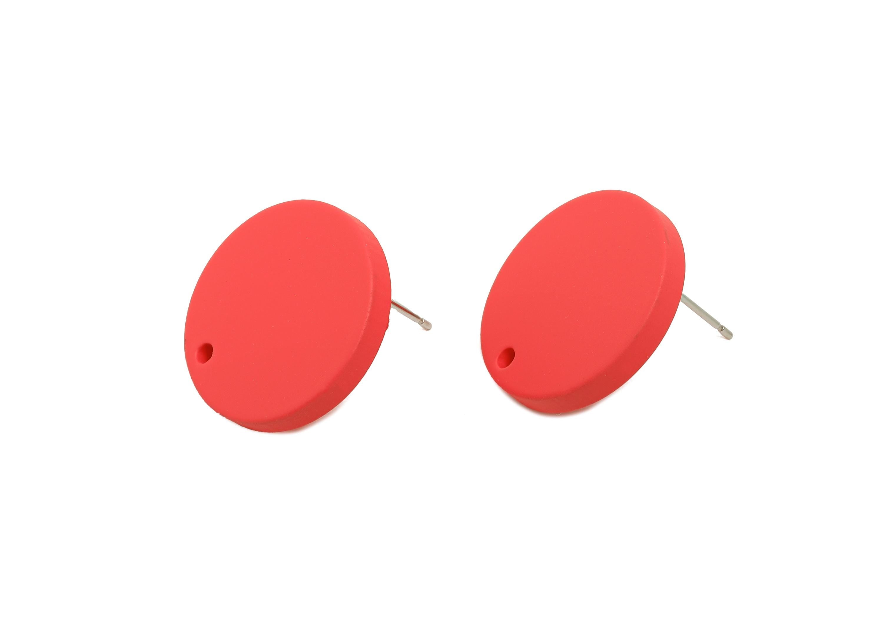 Acrylic Red Round Earring Stud - Simple Matte DIY Earring Base - Flat Disc Geometric Stud -Color Code: A1055 - 19.8x19.8x2.9mm- AC3642-A1055 - DOMEDBAZAAR