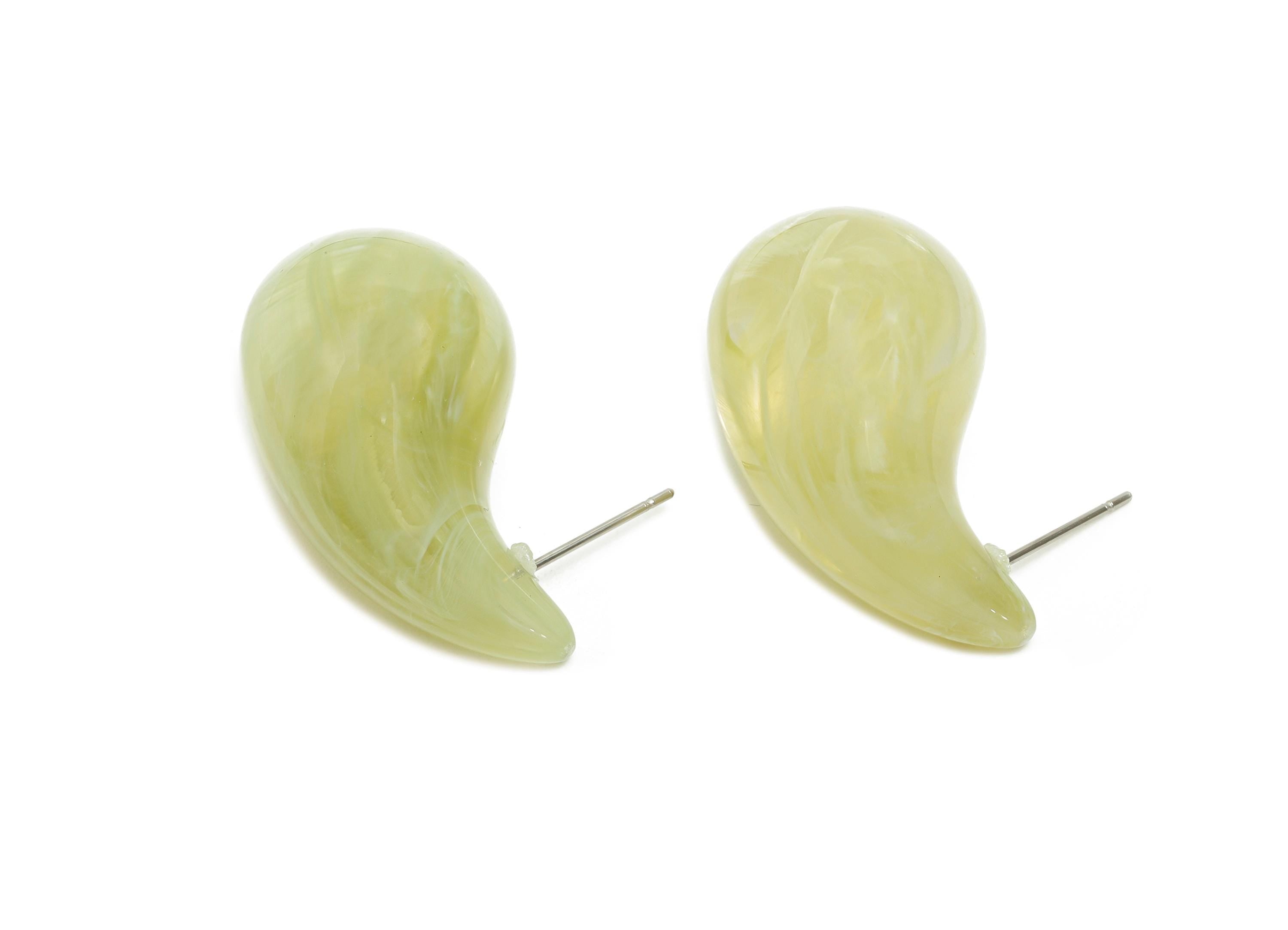 Acrylic Drop Green Earring Stud - Minimalist Abstract Acrylic Earring - Modern Earring Stud - Asymmetric Acrylic Earring -30x17x17mm-AC3637C - DOMEDBAZAAR