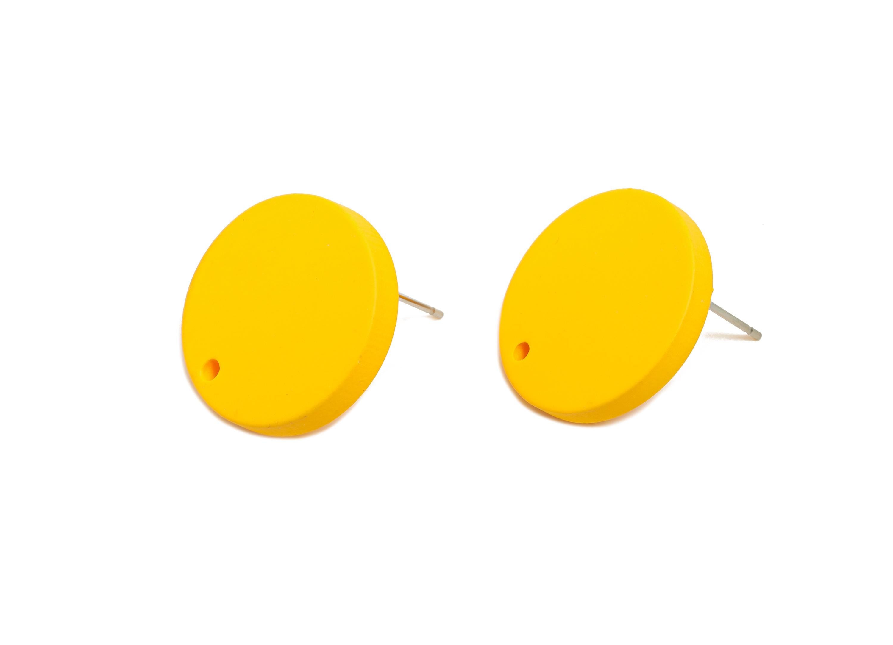 Acrylic Yellow Round Earring Stud - Simple Matte Earring Stud - Bold Color DIY Earring Base - Color Code: A1057-19.8x19.8x2.9mm-AC3642-A1057 - DOMEDBAZAAR