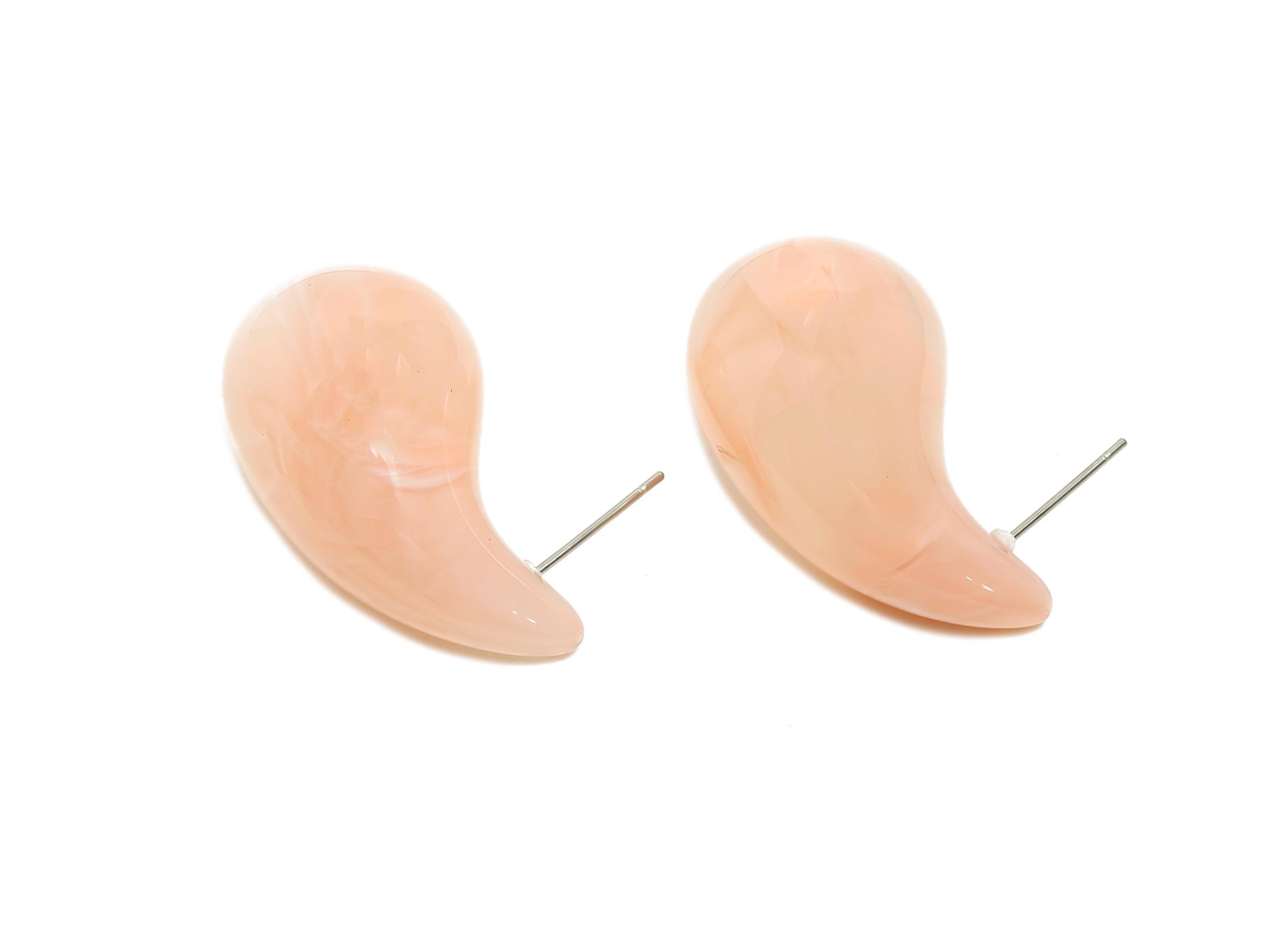 Acrylic Drop Pink Earring Stud - Minimalist Abstract Acrylic Earring - Modern Earring Stud - Asymmetric Acrylic Earring - 30x17x17mm-AC3637D - DOMEDBAZAAR