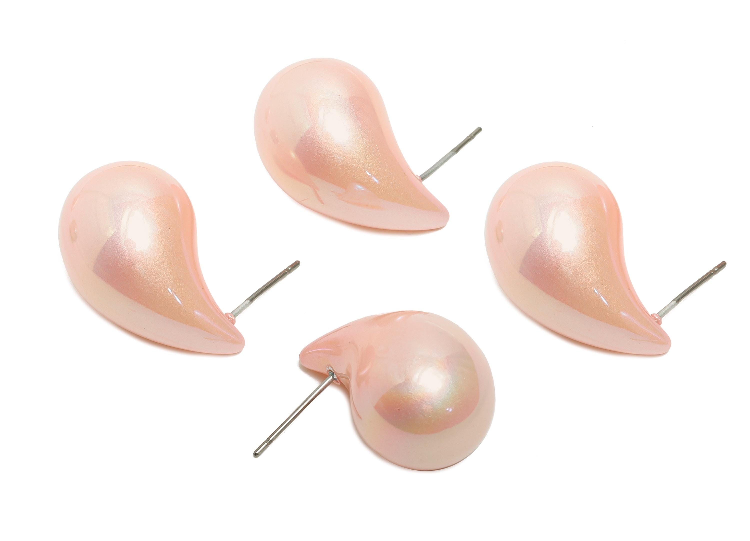 Acrylic Drop Pink Earring Stud - Minimalist Abstract Acrylic Earring - Modern Earring Stud - Asymmetric Acrylic Earring - 34x14x14mm-AC3639A - DOMEDBAZAAR