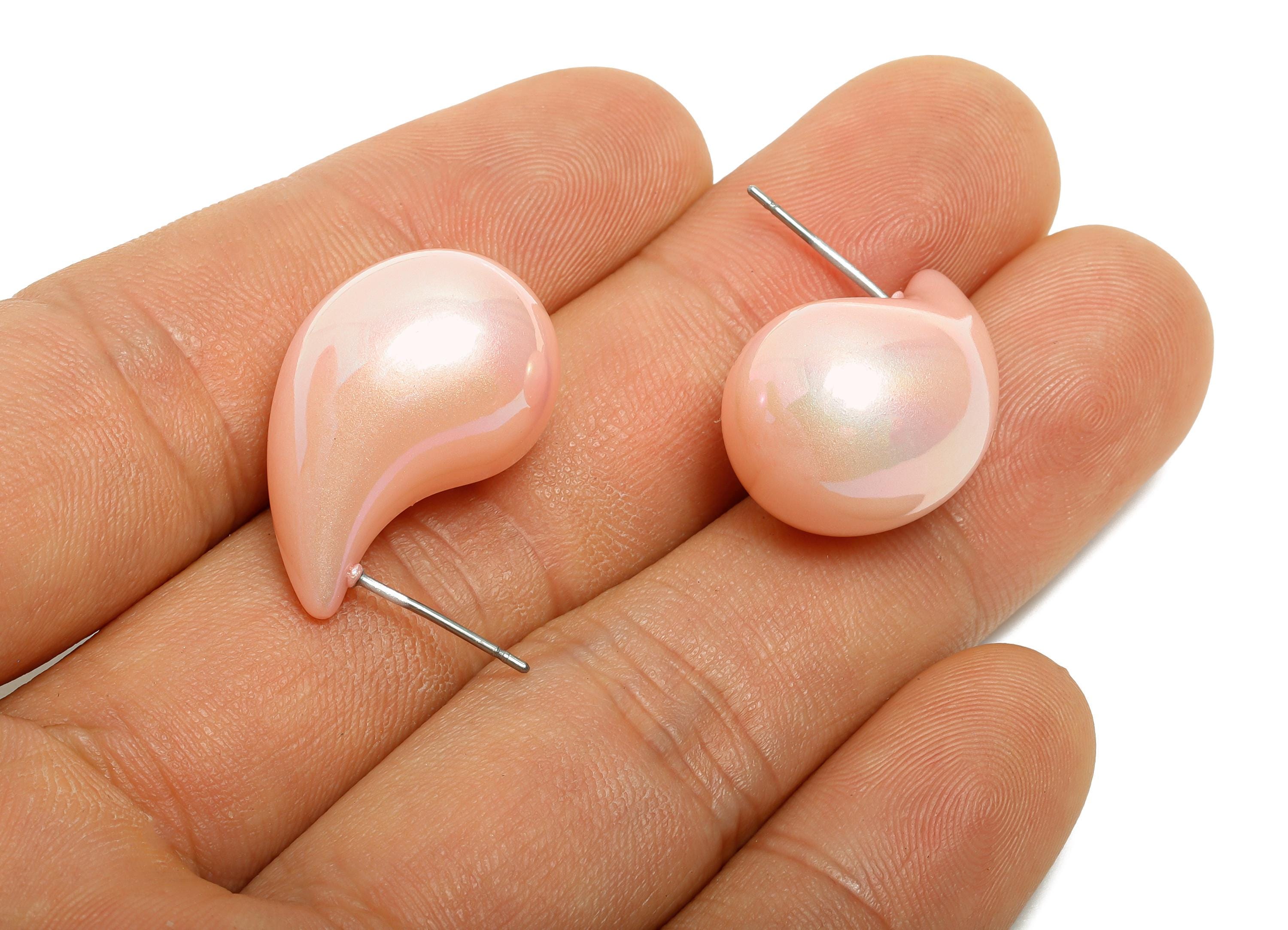 Acrylic Drop Pink Earring Stud - Minimalist Abstract Acrylic Earring - Modern Earring Stud - Asymmetric Acrylic Earring - 34x14x14mm-AC3639A - DOMEDBAZAAR