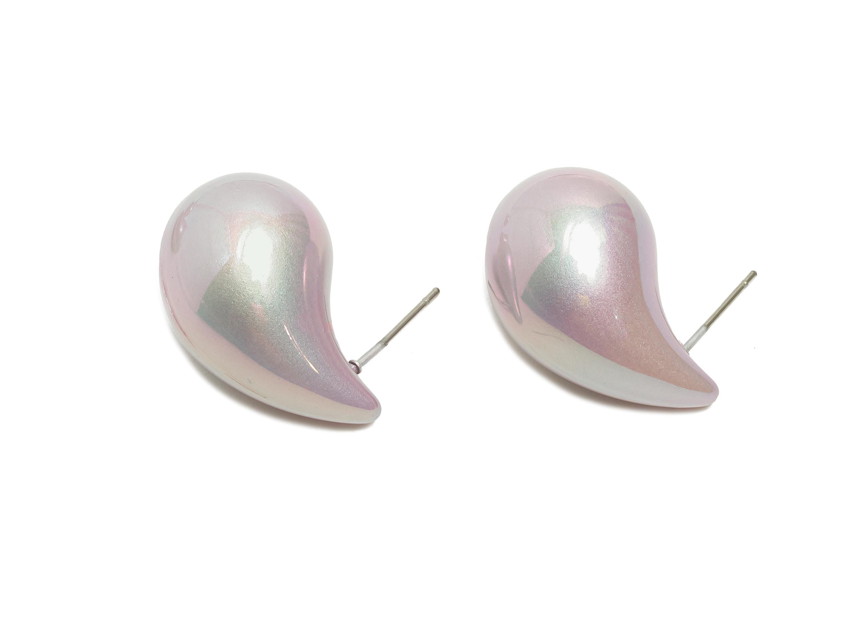 Acrylic Teardrop Earring Stud - Purple Minimalist Abstract Earring Post - Modern Earring Stud - Glossy Acrylic Earring - 34x14x14mm-AC3639B - DOMEDBAZAAR