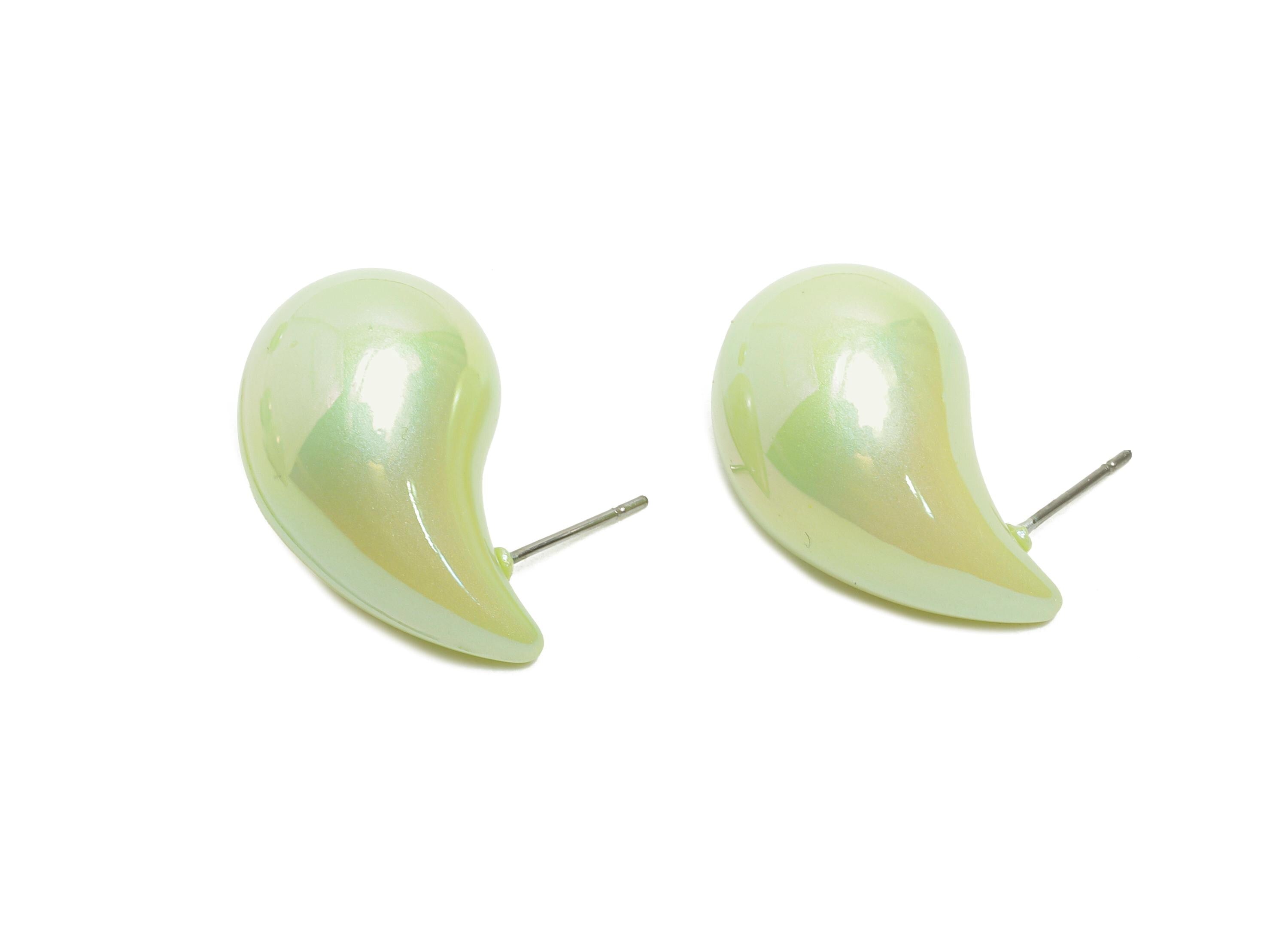 Acrylic Drop Green Earring Stud - Minimalist Abstract Acrylic Earring - Modern Earring Stud - Asymmetric Acrylic Earring -34x14x14mm-AC3639C - DOMEDBAZAAR