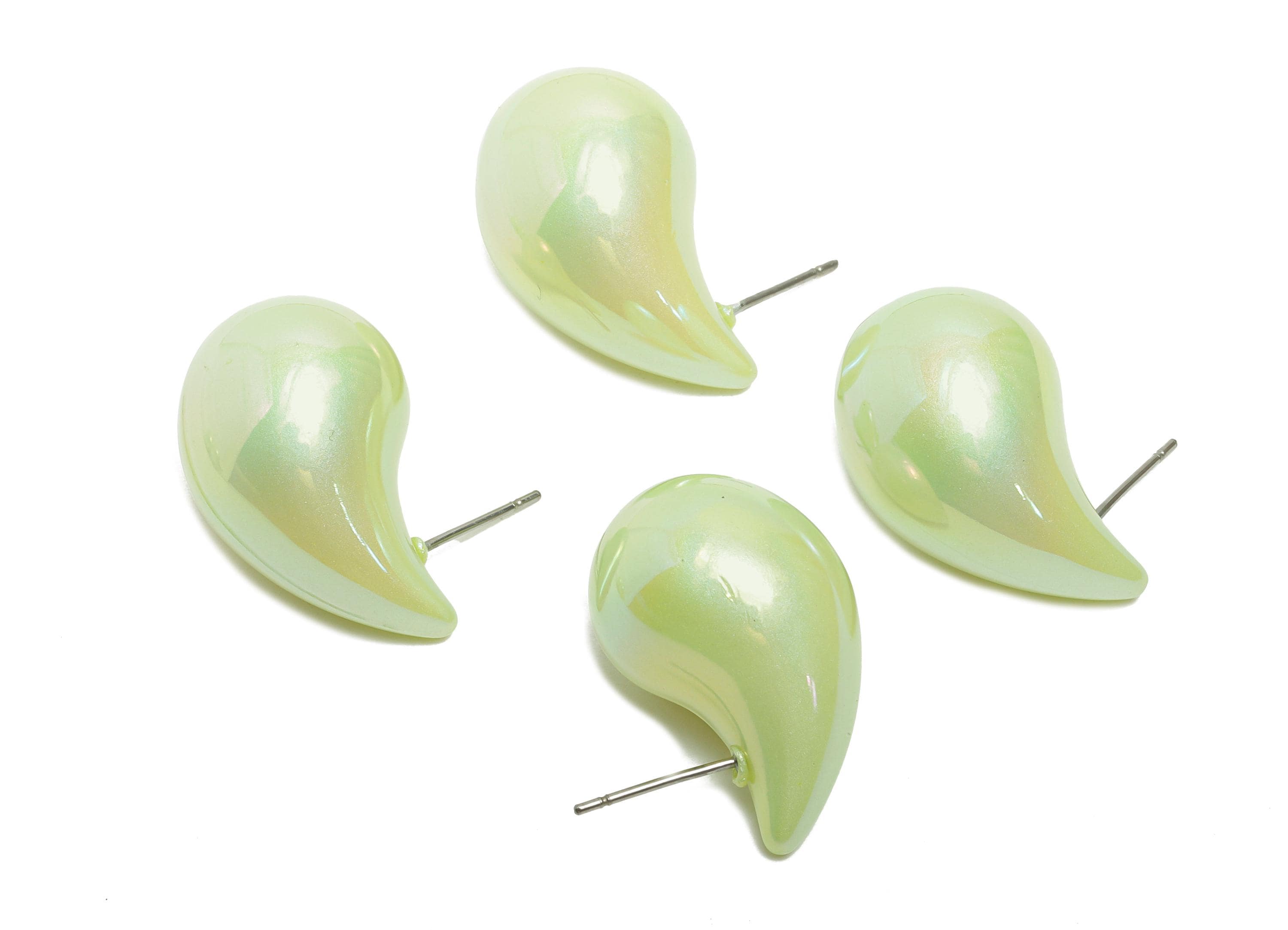 Acrylic Drop Green Earring Stud - Minimalist Abstract Acrylic Earring - Modern Earring Stud - Asymmetric Acrylic Earring -34x14x14mm-AC3639C - DOMEDBAZAAR