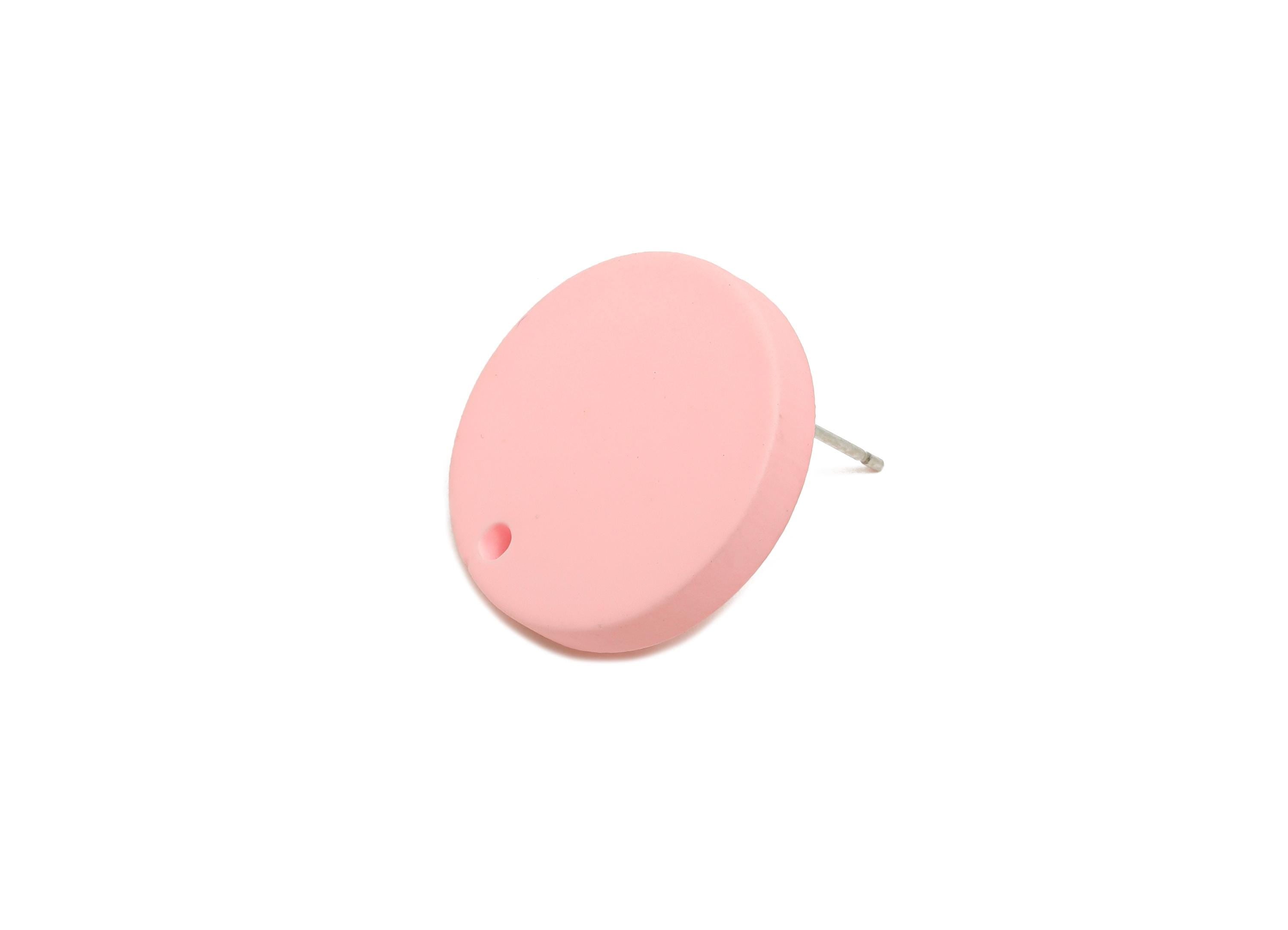 Acrylic Pink Round Earring Stud - Simple Matte DIY Earring Base - Flat Disc Geometry Stud - Color Code: A1061 - 19.8x19.8x2.9mm-AC3642-A1061 - DOMEDBAZAAR