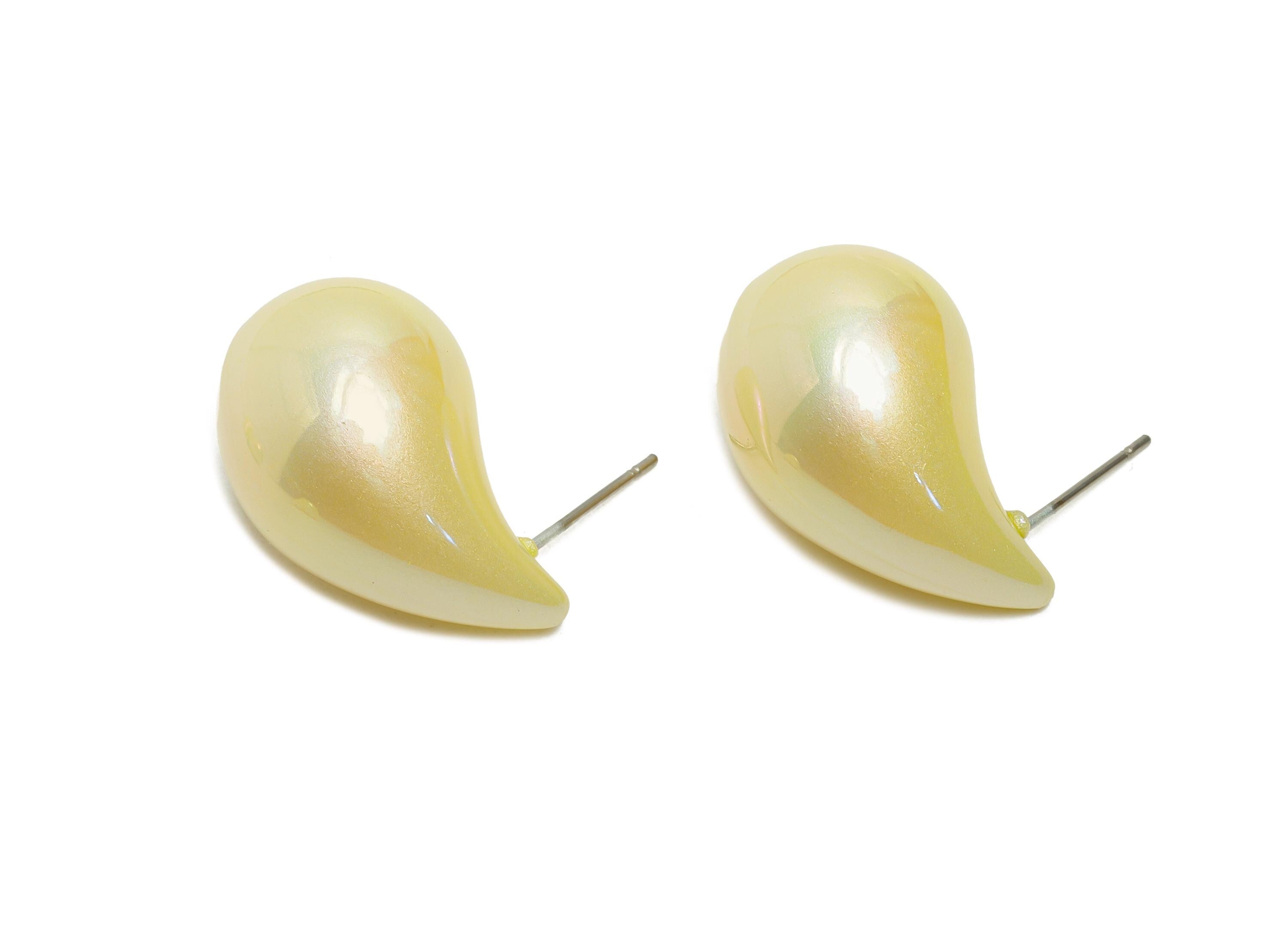 Acrylic Teardrop Earring Stud - Yellow Minimalist Abstract Earring Post - Modern Earring Stud - Glossy Acrylic Earring - 34x14x14mm-AC3639D - DOMEDBAZAAR