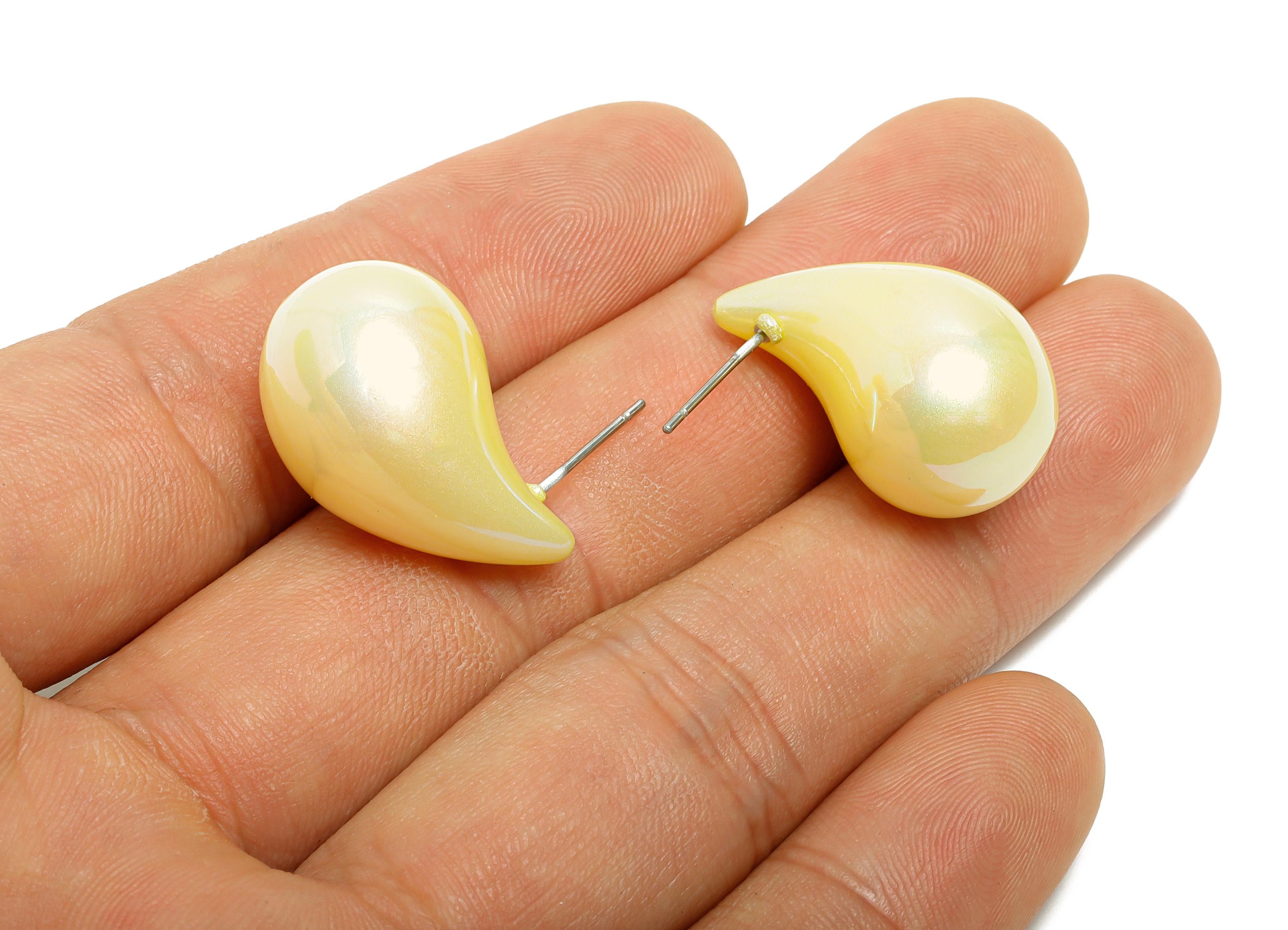Acrylic Teardrop Earring Stud - Yellow Minimalist Abstract Earring Post - Modern Earring Stud - Glossy Acrylic Earring - 34x14x14mm-AC3639D - DOMEDBAZAAR
