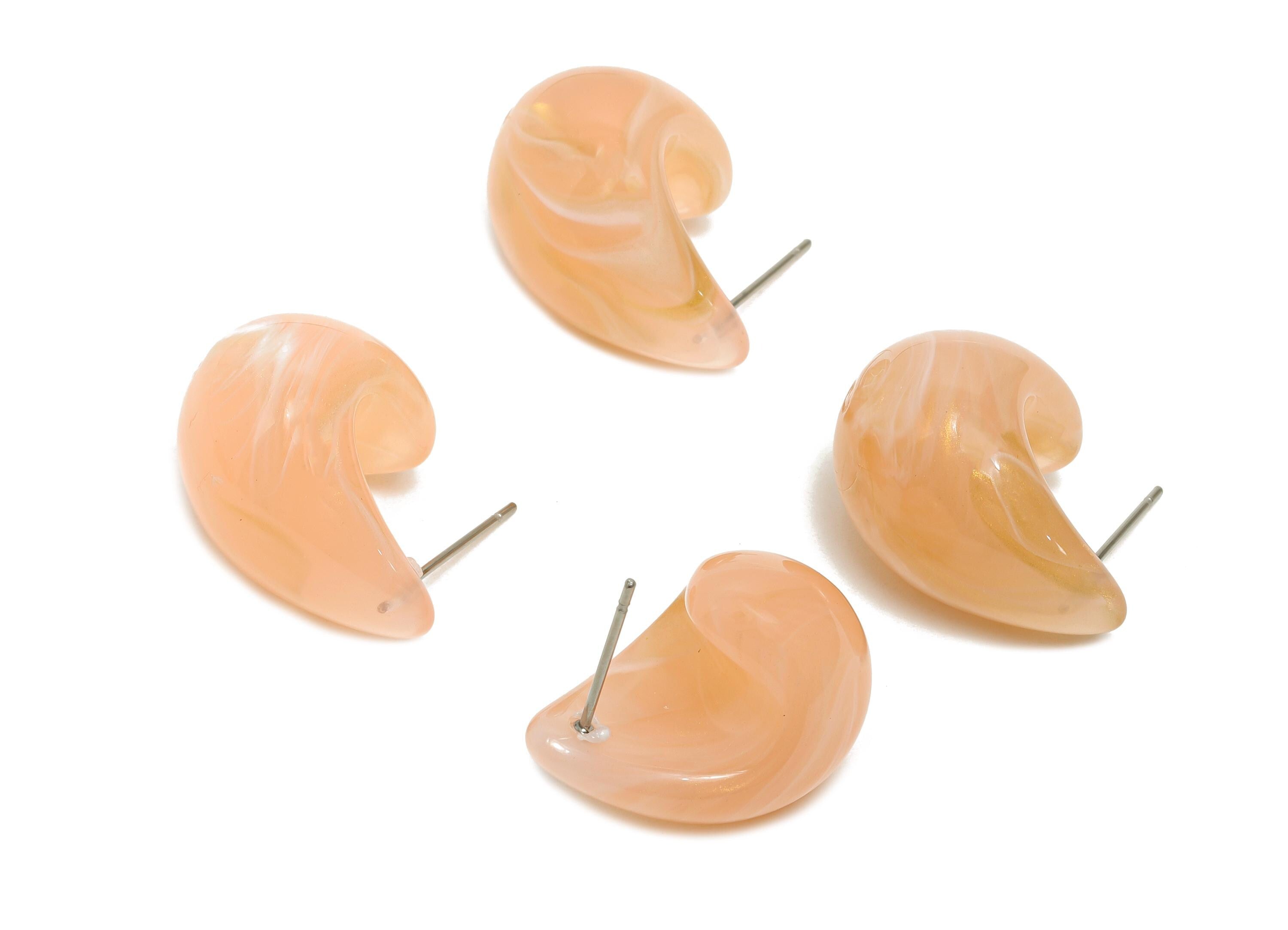 Acrylic Pink Curved Earring Stud - Lightweight Abstract Acrylic Earring - Modern Earring Stud - Soft Color Earring - 22x16x14.97mm - AC3638A - DOMEDBAZAAR
