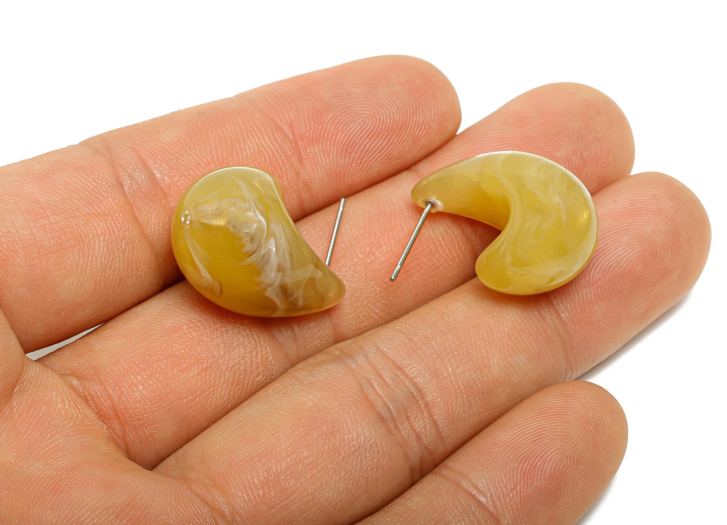 Acrylic Marbled Yellow Earring Stud - Lightweight Abstract Acrylic Earring - Modern Earring Stud - Soft Color Earring - 22x16x14mm - AC3638C - DOMEDBAZAAR