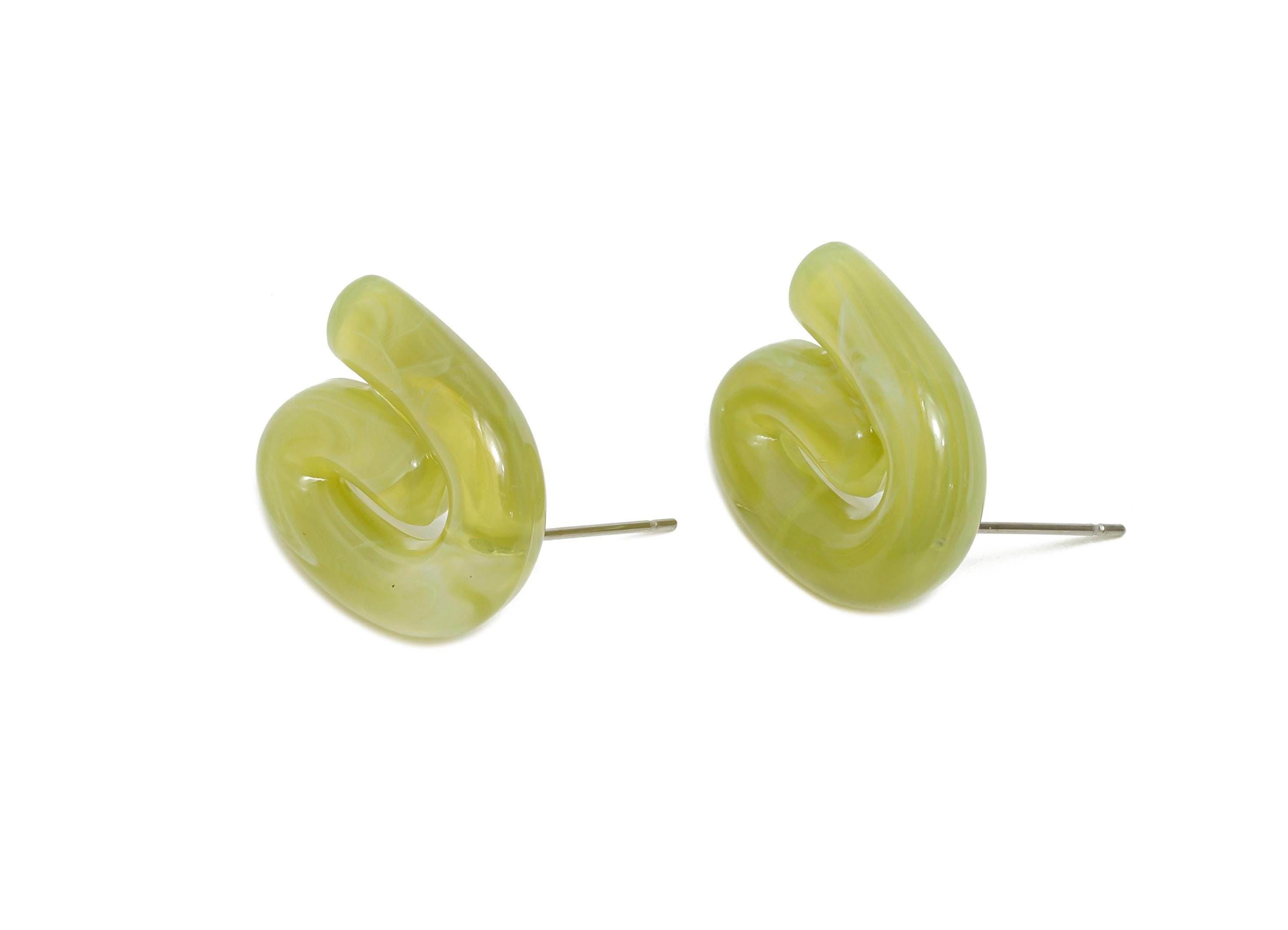 Acrylic Swirl Hoop Earring Stud - Lightweight Marbled Green Earring Post - Modern Earring Stud - Bold Modern Jewelry - 19x16x5mm - AC3640A - DOMEDBAZAAR
