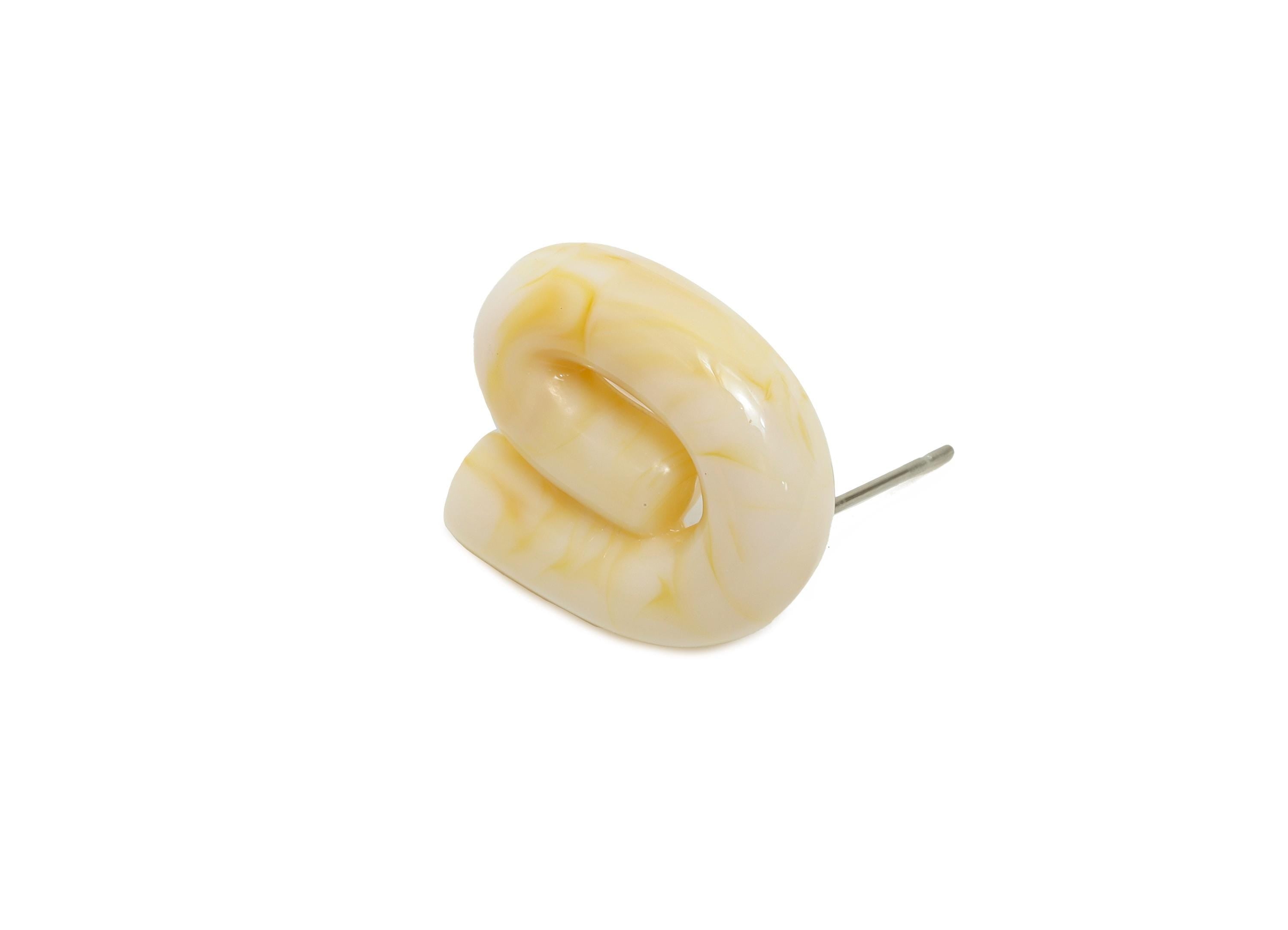 Acrylic Swirl Hoop Earring Stud - Lightweight Marbled White Earring Post - Modern Earring Stud - Bold Modern Jewelry - 19x16x5mm - AC3640B - DOMEDBAZAAR