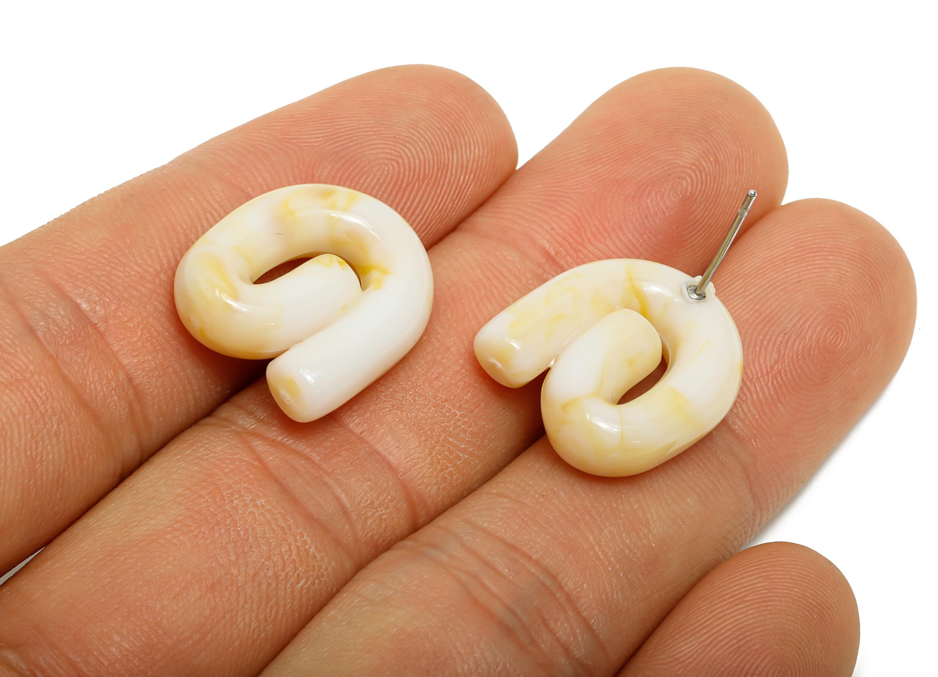 Acrylic Swirl Hoop Earring Stud - Lightweight Marbled White Earring Post - Modern Earring Stud - Bold Modern Jewelry - 19x16x5mm - AC3640B - DOMEDBAZAAR