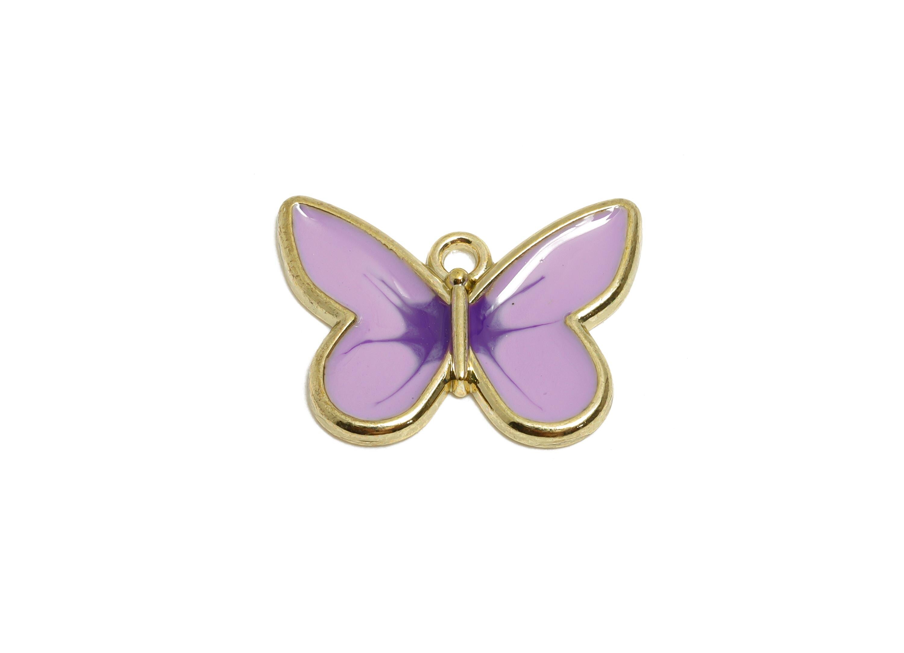 Alloy Enamel Butterfly Charm - Dainty Insect Pendant - Whimsical Purple Winged Jewelry - Craft Supply - KC Gold Plated - 21x15.9x2mm- AC3562 - DOMEDBAZAAR