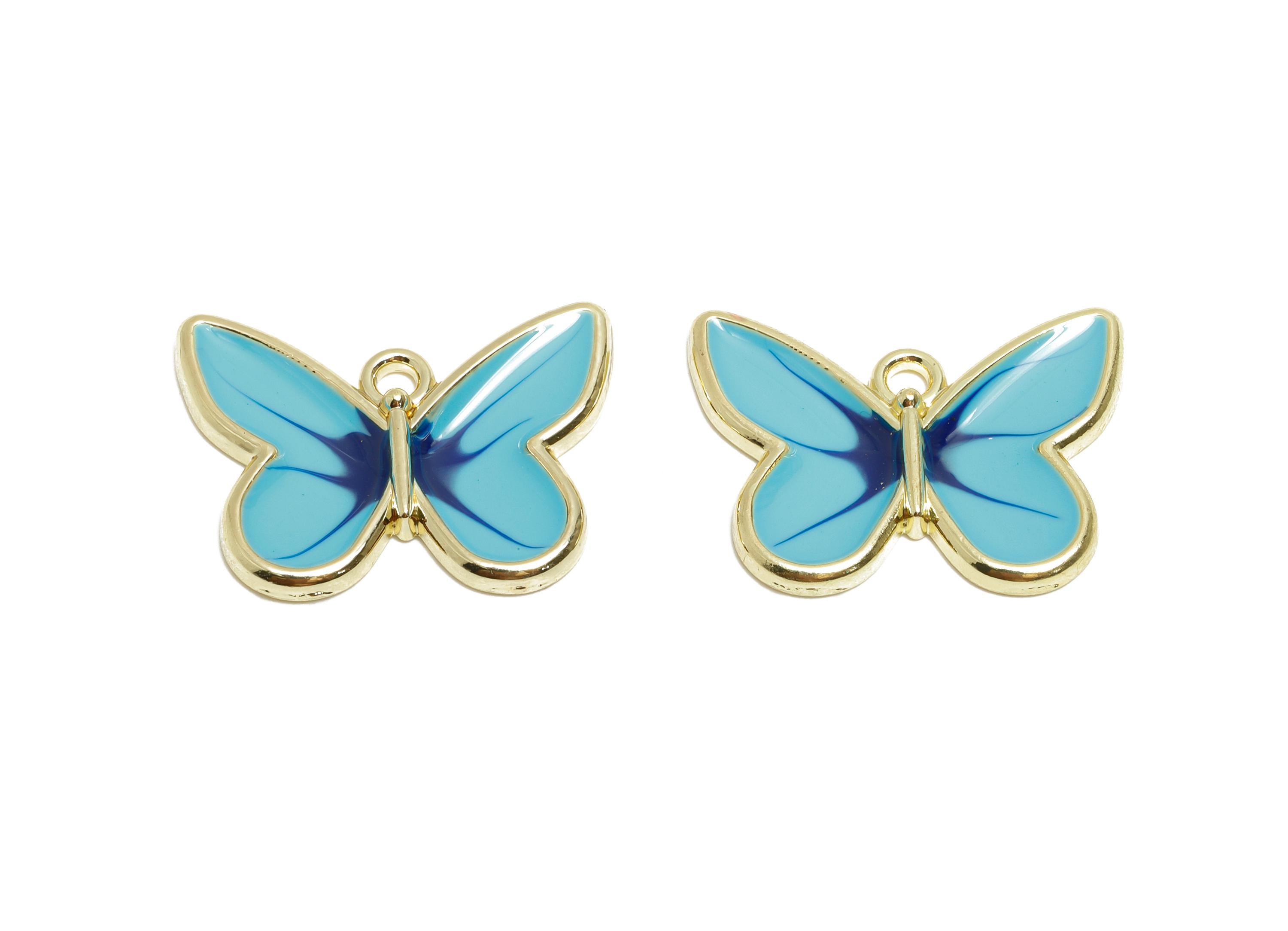 Alloy Enamel Butterfly Charm - Dainty Insect Pendant - Whimsical Blue Winged Jewelry - Craft Supply - KC Gold Plated - 21x15.9x2mm- AC3561 - DOMEDBAZAAR