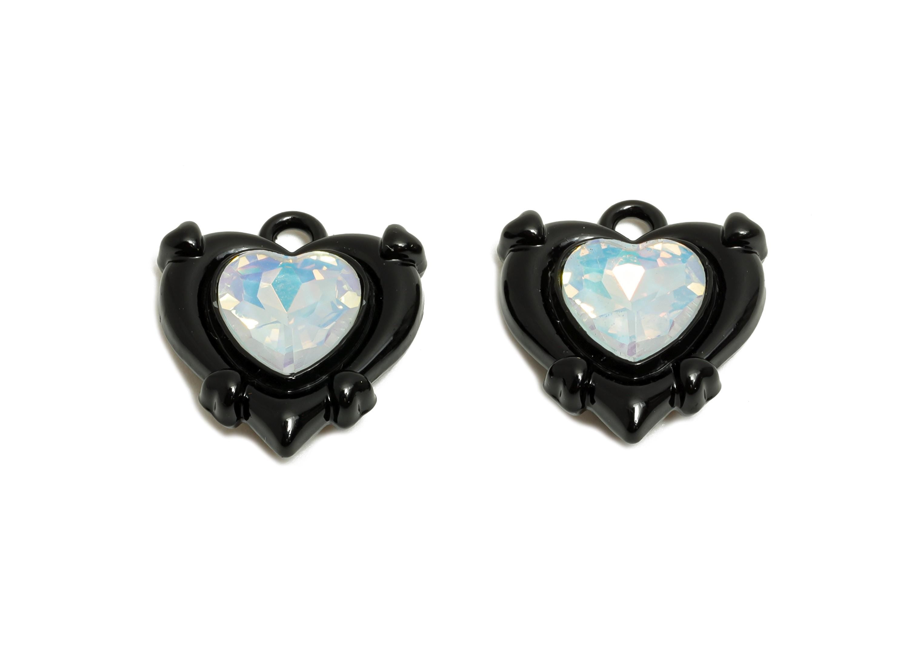 Alloy Black Heart Charm - Crystal Gothic Heart Charm - Dark Aesthetic Jewelry For Necklace - KC Gold Tone Plating - 16x15.37x5.4mm- AC3567B - DOMEDBAZAAR