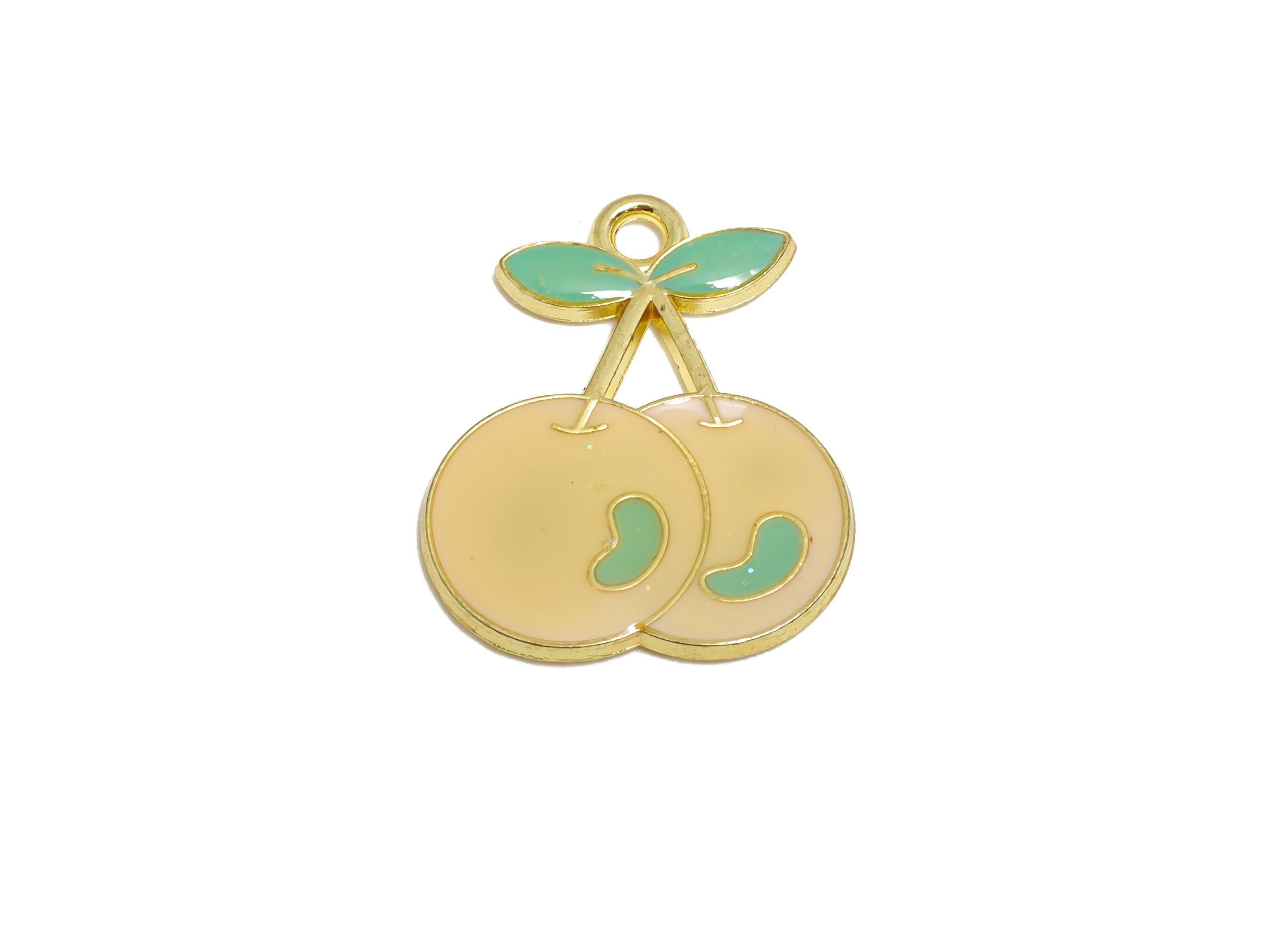 Alloy Enamel Cherry Pendant - Colorful Playful Jewelry Accessory - Enamel Fruit Accessory - Metal Craft Jewelry Making - 21x17x1.8mm-AC3580A
