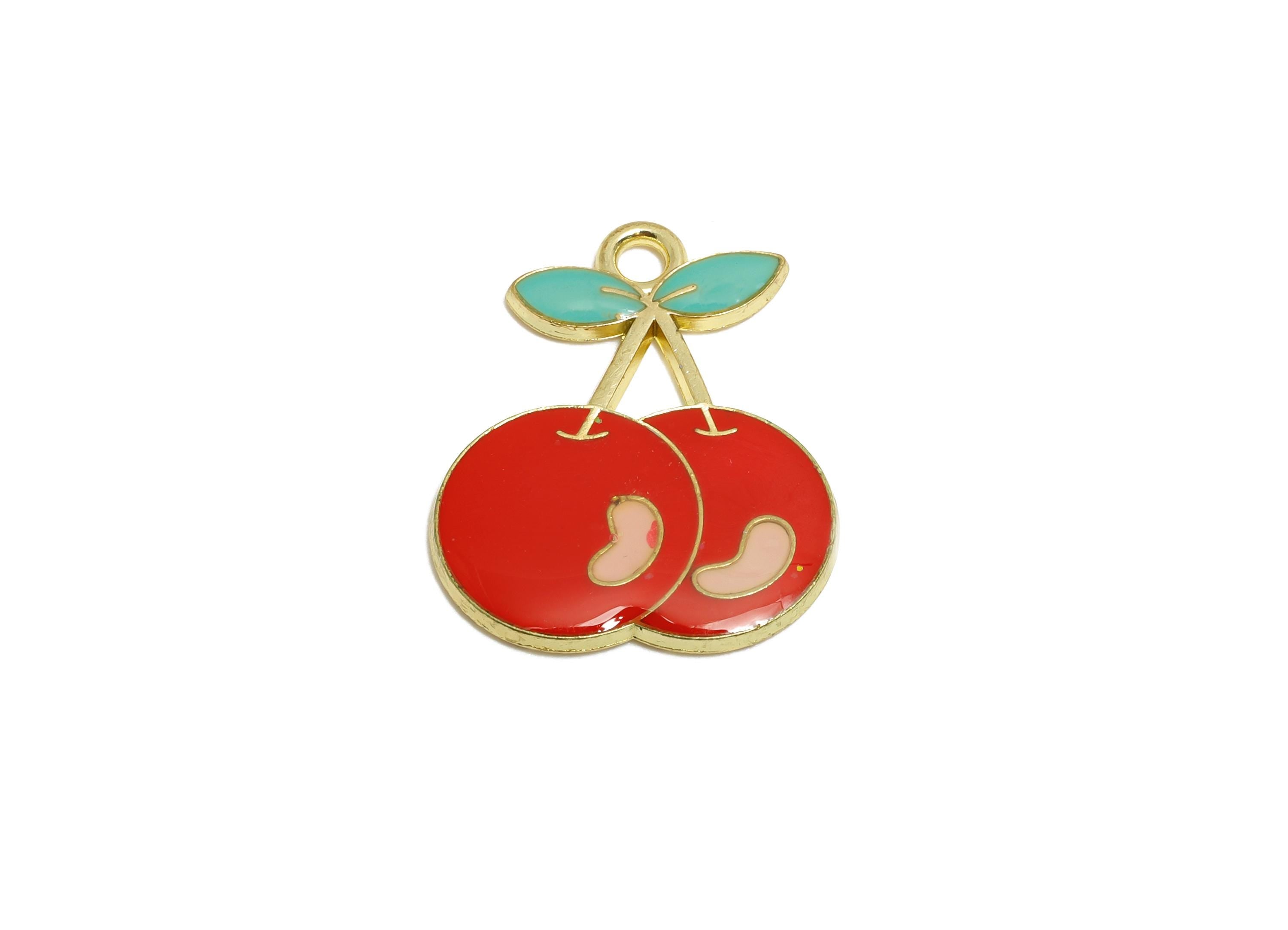 Alloy Red Enamel Cherry Pendant - Colorful Kawaii Jewelry Accessory - Enamel Fruit Accessory - Craft Jewelry Making - 13x11x3.44mm - AC3580B