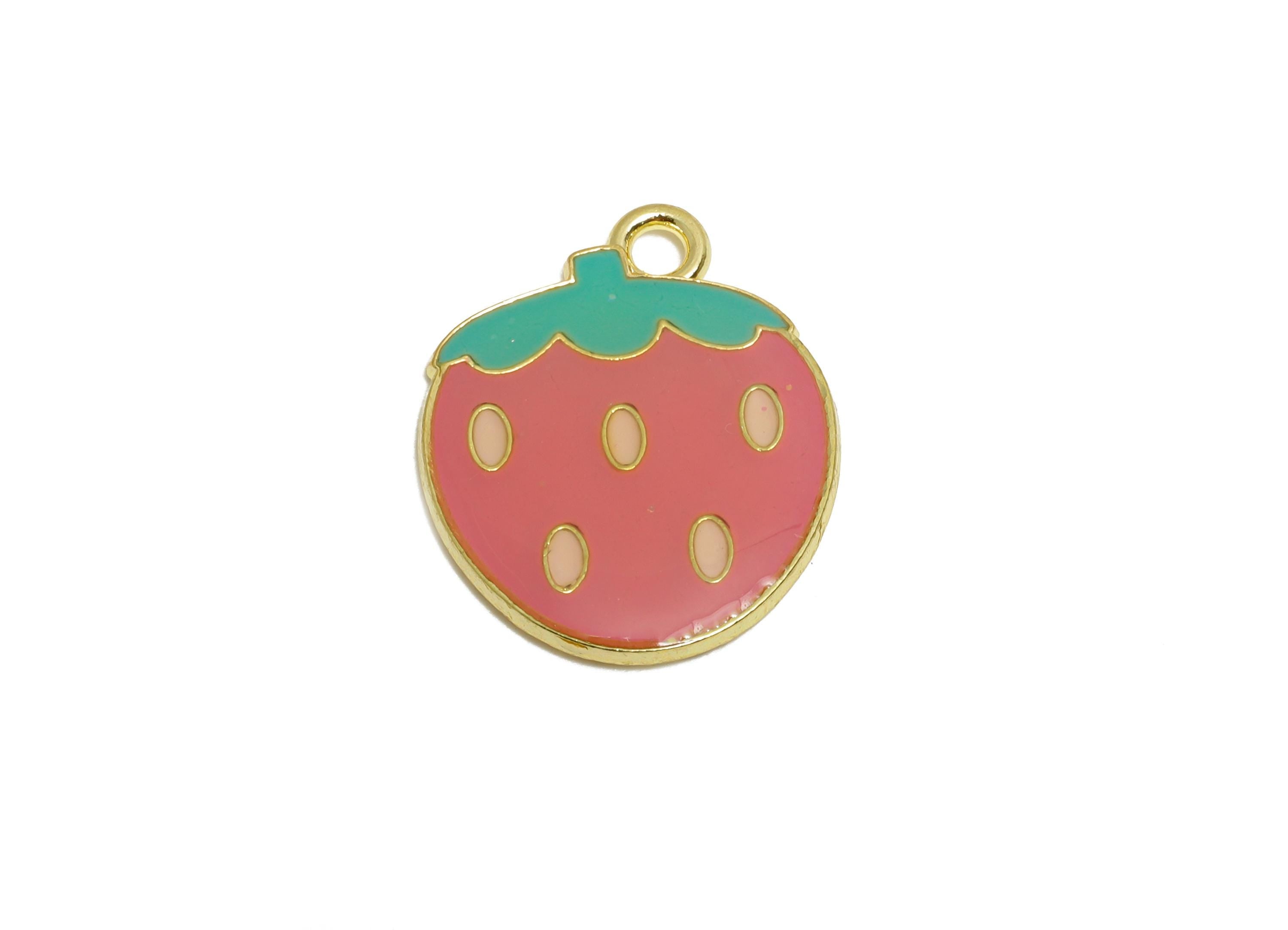 Alloy Enamel Strawberry Pendant - Colorful Kawaii Jewelry Accessory - Enamel Fruit Accessory - Craft Jewelry Making - 20x16x1.8mm - AC3579A
