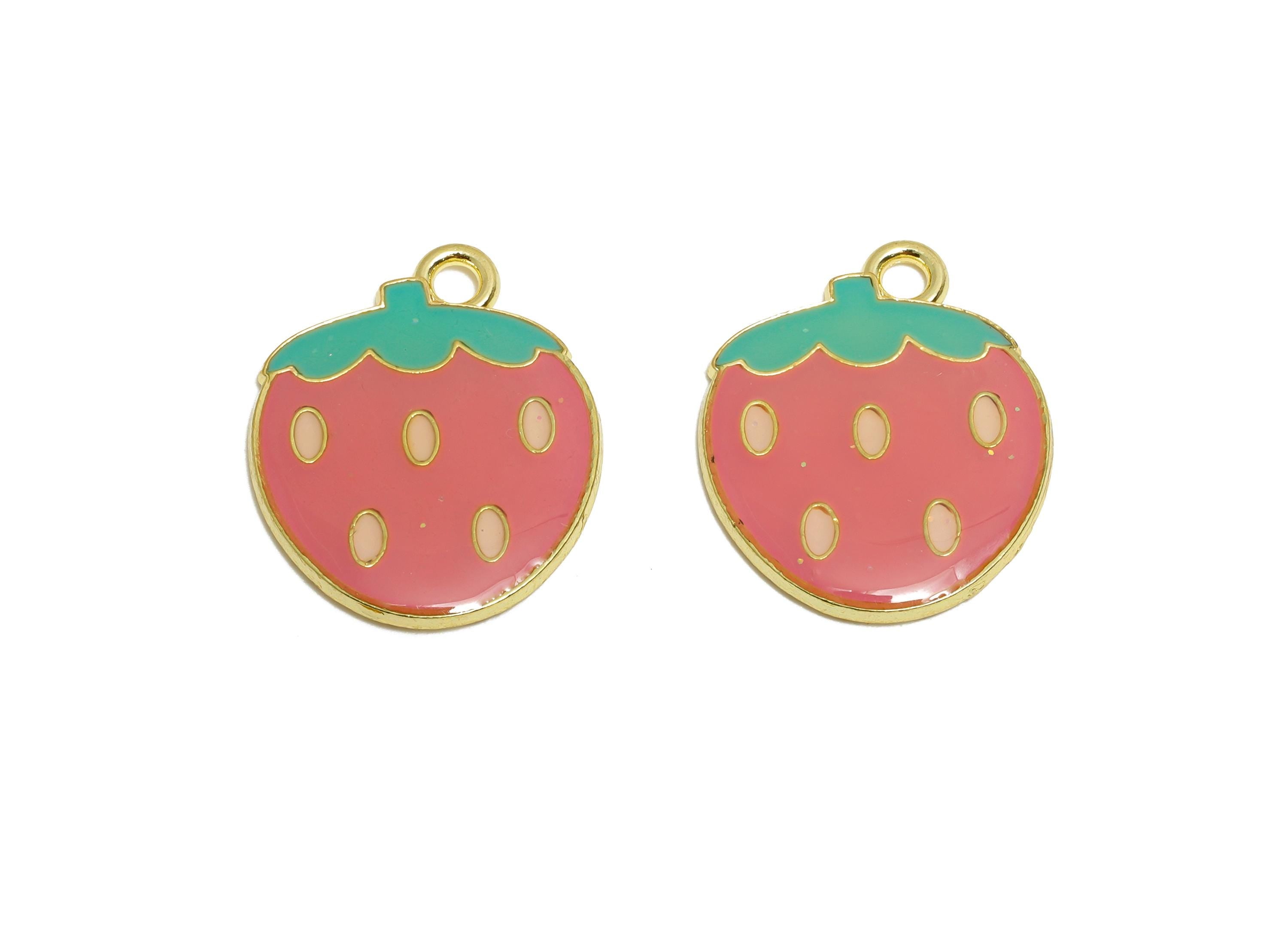 Alloy Enamel Strawberry Pendant - Colorful Kawaii Jewelry Accessory - Enamel Fruit Accessory - Craft Jewelry Making - 20x16x1.8mm - AC3579A