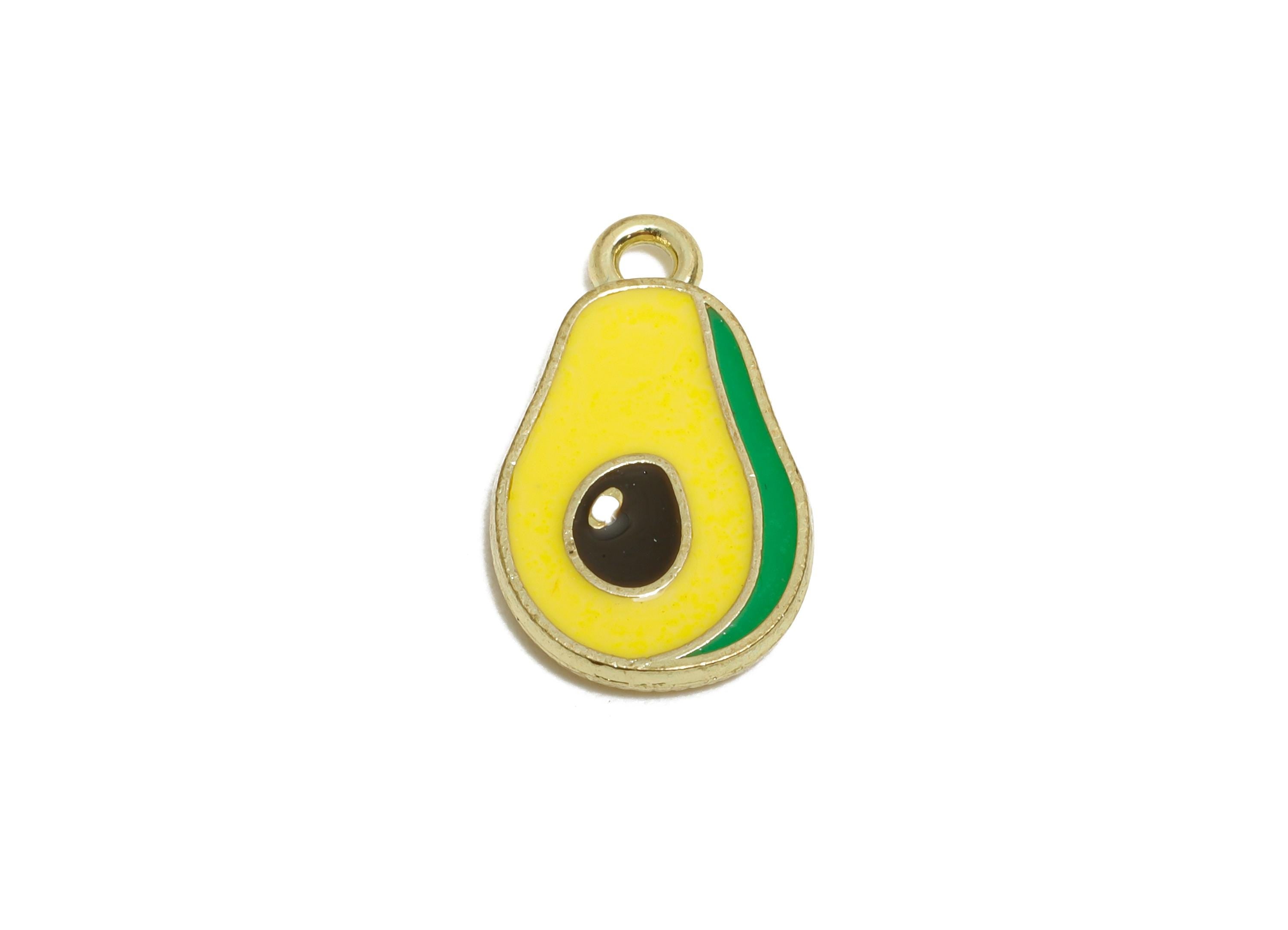 Alloy Enamel Avocado Pendant - Colorful Kawaii Avocado Pendant - Fun Food Charm Pendant - DIY Necklace Supplies - 20x16x1.8mm - AC3553