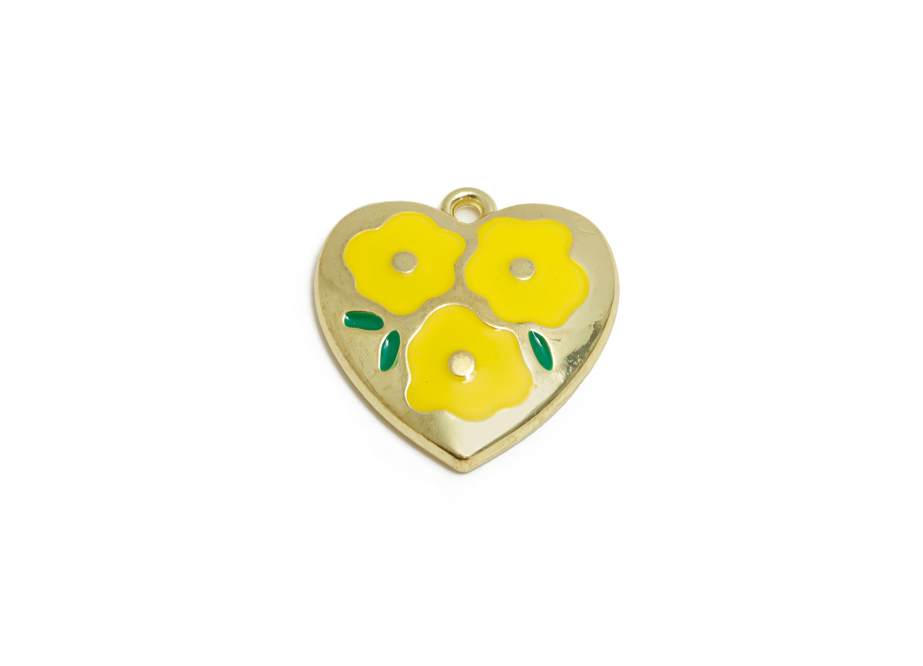 Alloy Enamel Flower Pendant - Colorful Heart Yellow Floral Jewelry - Romantic Heart Pendant - Craft Jewelry Making - 19x18x3.32mm - AC3577A