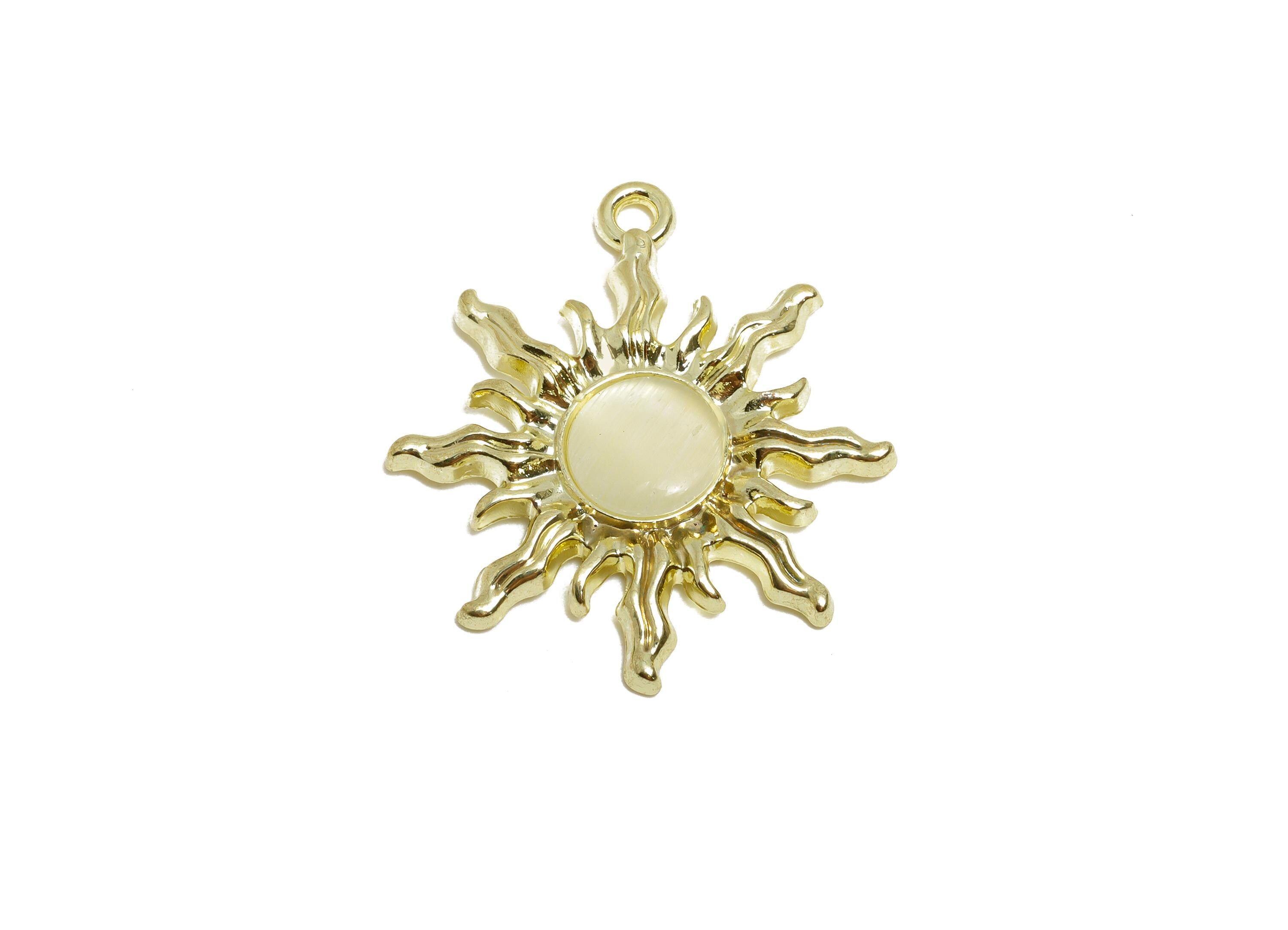 Alloy Opal Sunburst Pendant - Radiant Sun Pendant - Celestial Jewelry Component - DIY Necklace Pendant - KC Gold Plated - 30x25x4mm - AC3559 - DOMEDBAZAAR