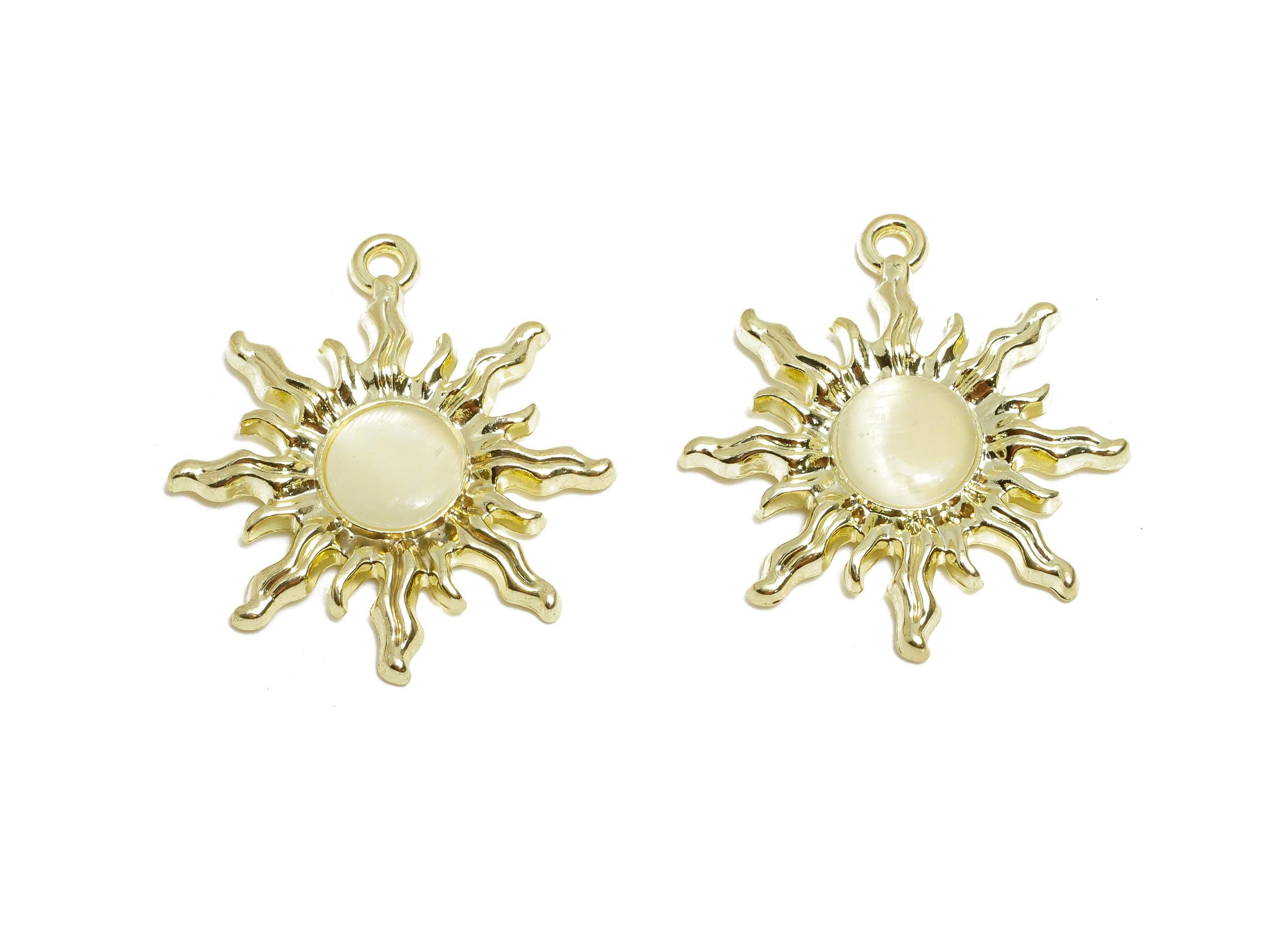 Alloy Opal Sunburst Pendant - Radiant Sun Pendant - Celestial Jewelry Component - DIY Necklace Pendant - KC Gold Plated - 30x25x4mm - AC3559 - DOMEDBAZAAR