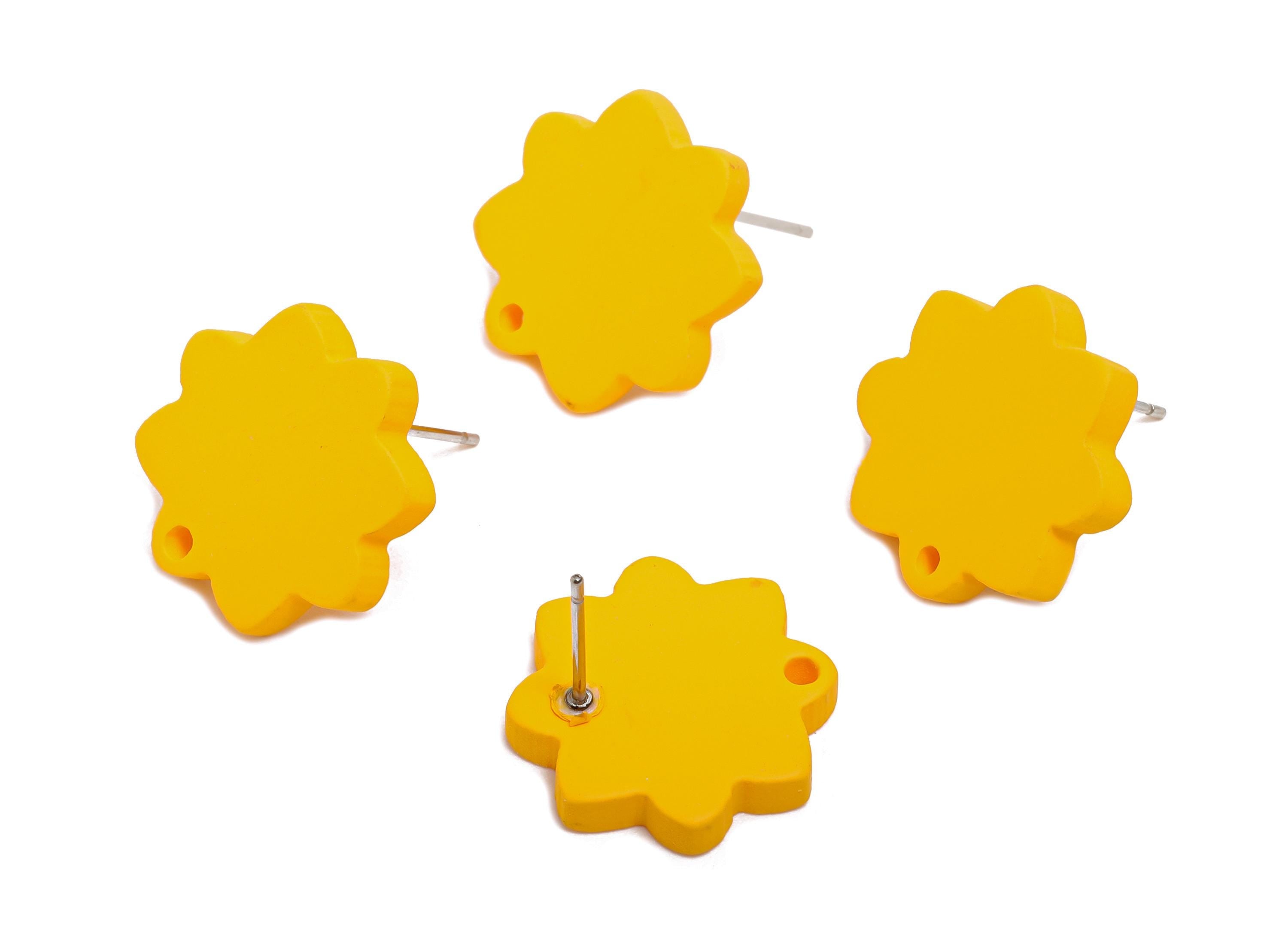 Acrylic Yellow Flower Earring Stud - Minimalist Matte Earring Stud With Hole - Earring Base - Color Code: A1057 - 14x14x2mm-AC3641-A1057 - DOMEDBAZAAR