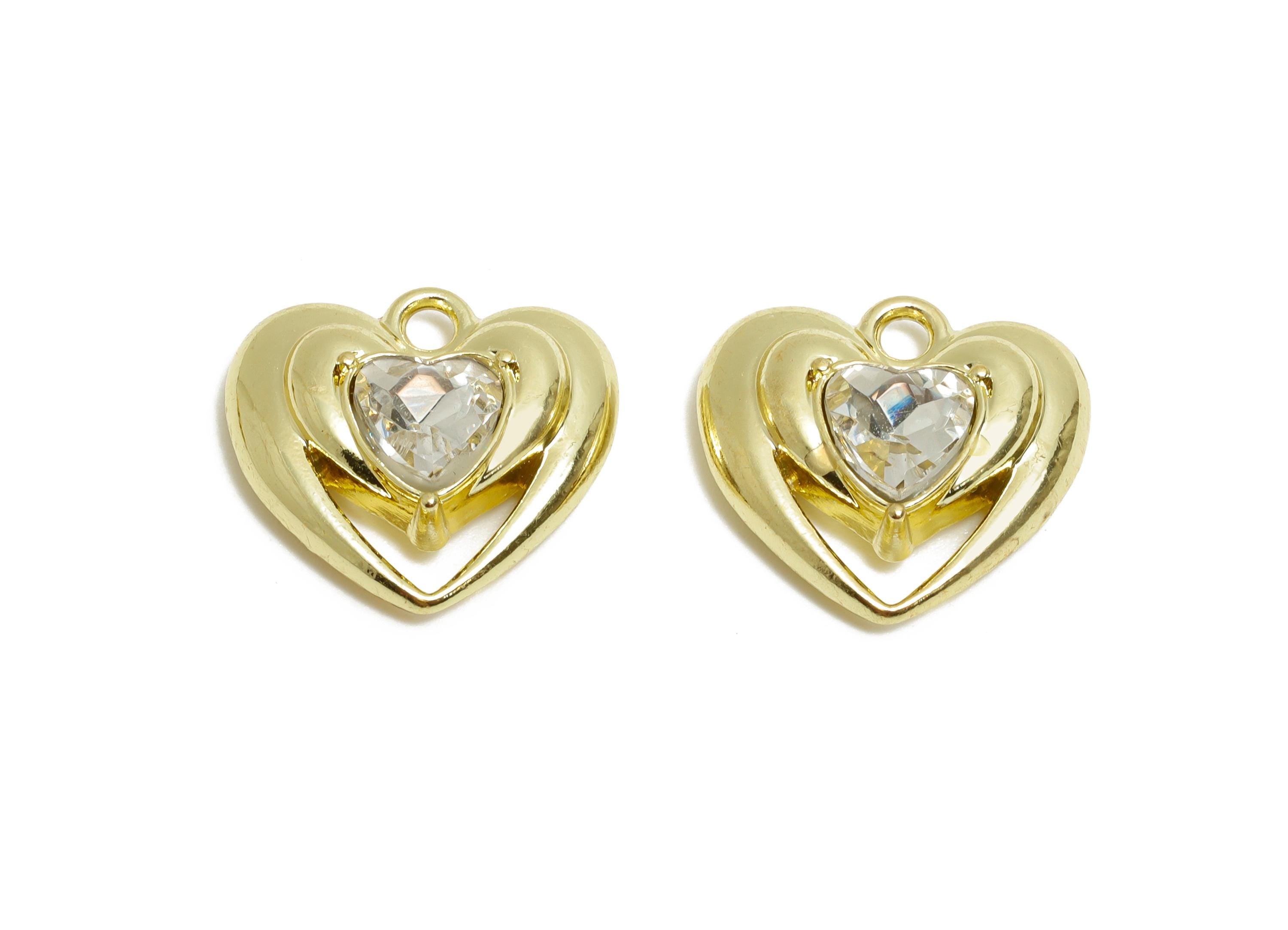 Alloy Heart Crystal Charm - Alloy Clear Gemstone Heart - Crystal Romantic Heart Pendant - Craft Jewelry Making - 15.9x15.16x5.33mm - AC3566 - DOMEDBAZAAR