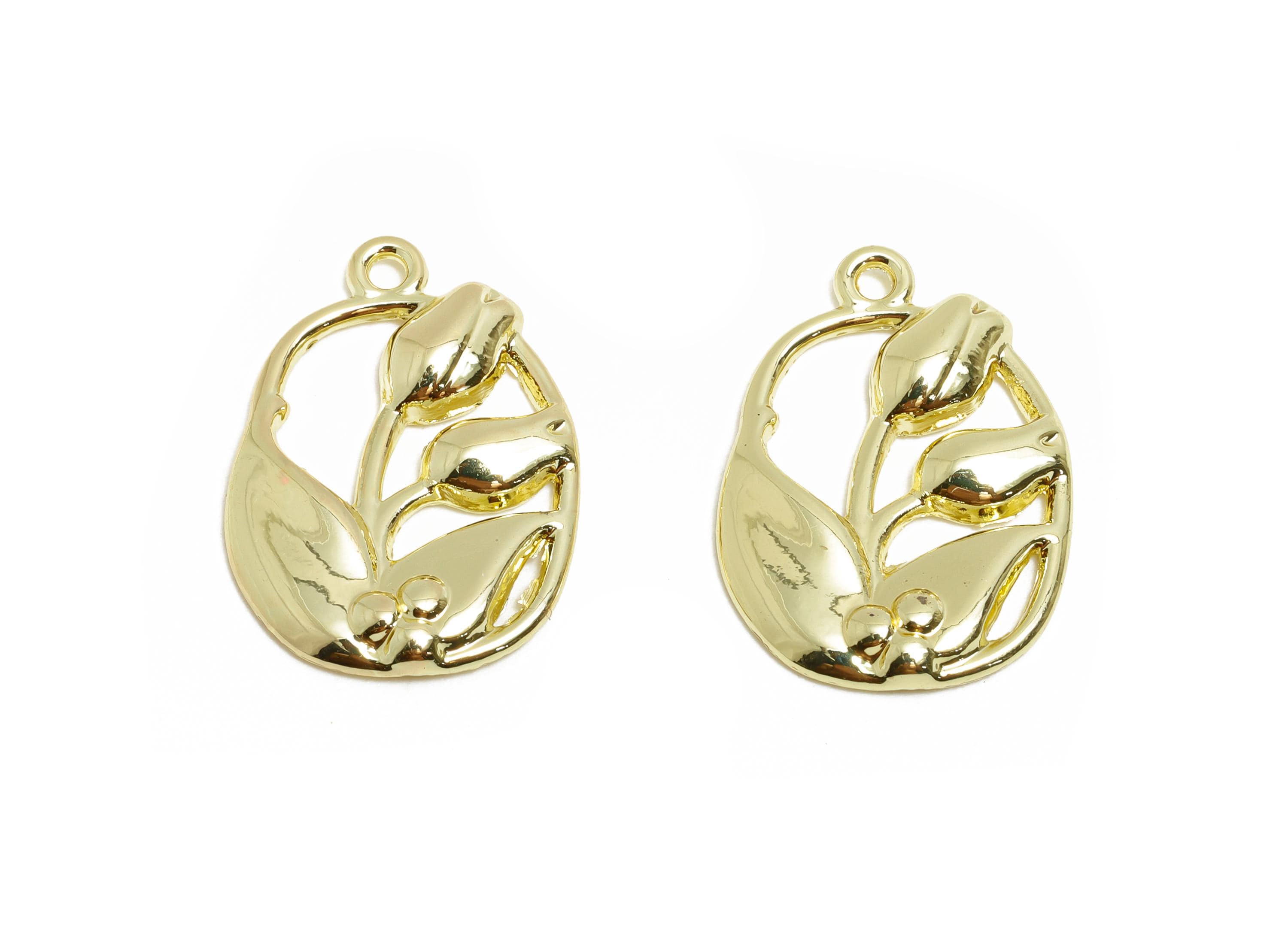 Alloy Tulip Pendant - Alloy Gold Flower Charm - Botanical Jewelry Finding - Craft Jewelry Making - KC Gold Tone Plating - 23x16x2mm - AC3552 - DOMEDBAZAAR