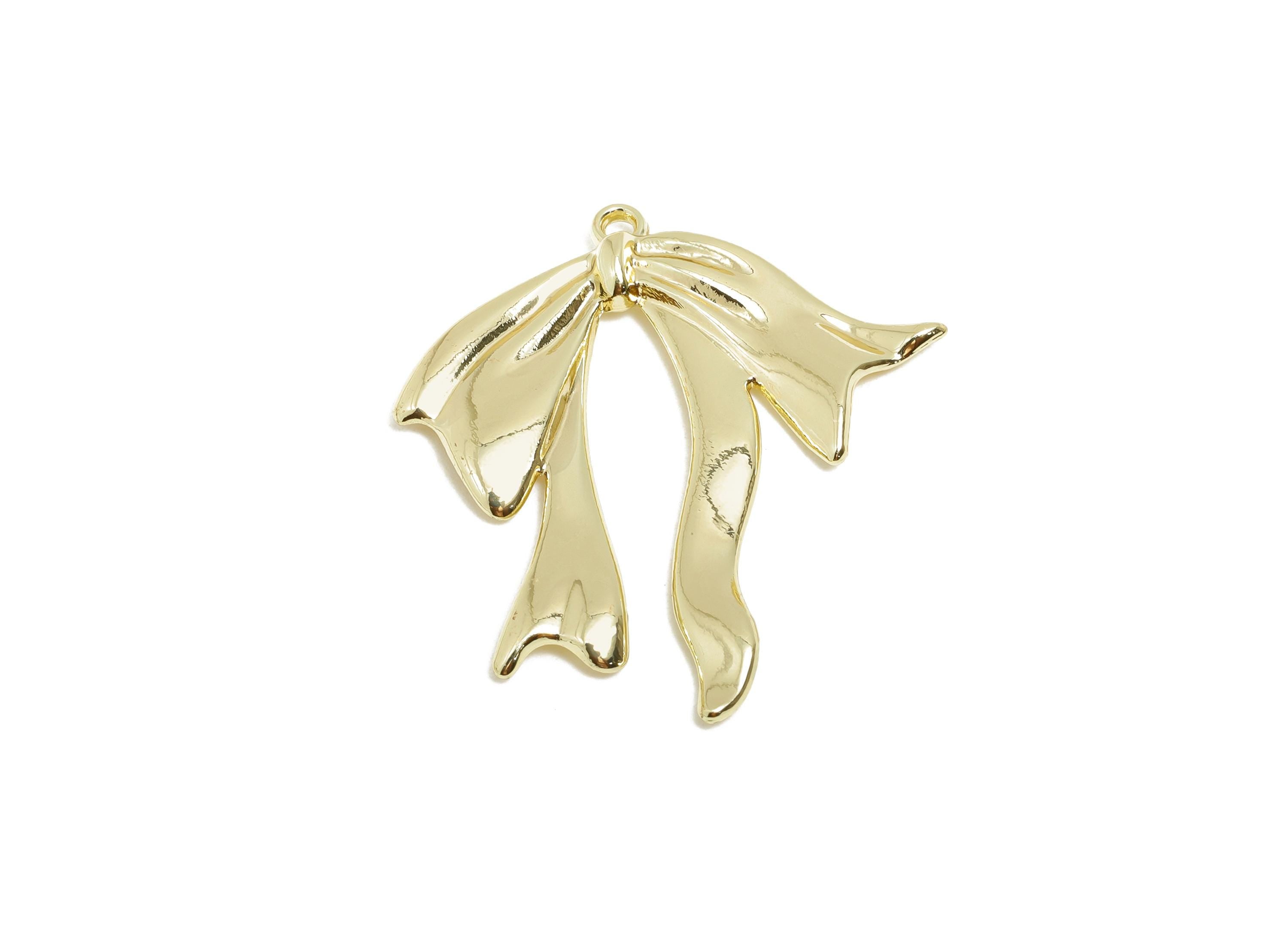 Alloy Artistic Ribbon Charm - Alloy Modern Bow Pendant - Wavy Bow Earring Component - DIY Earring Making Supplies - 33.62x30.7x2mm - AC3546 - DOMEDBAZAAR