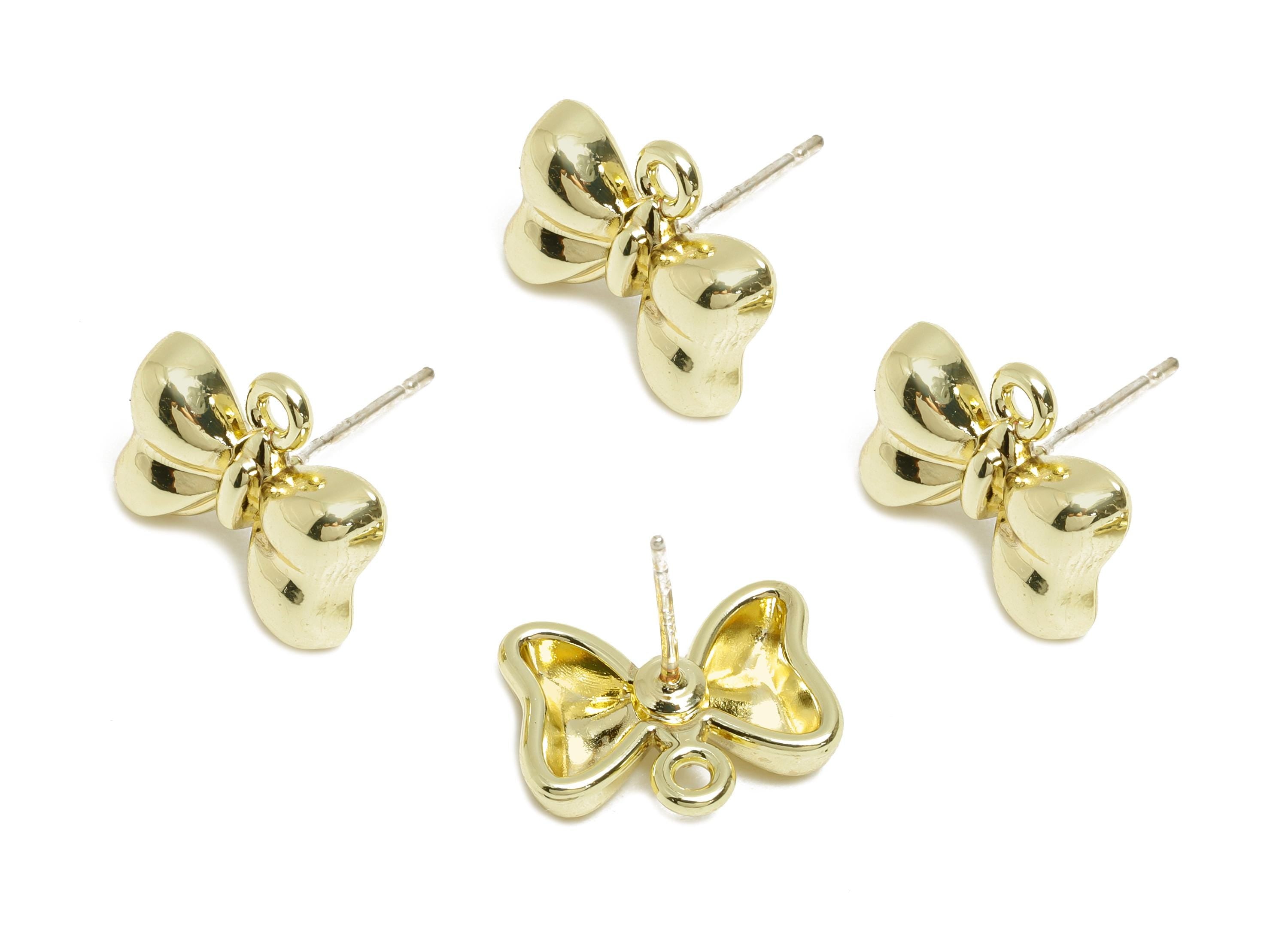 Alloy Bow Earring Studs - Dainty Metal Bow Earring Connector - DIY Earring Jewelry Making - KC Gold Tone Plated - 13.9x11x3.9mm - AC3581 - DOMEDBAZAAR