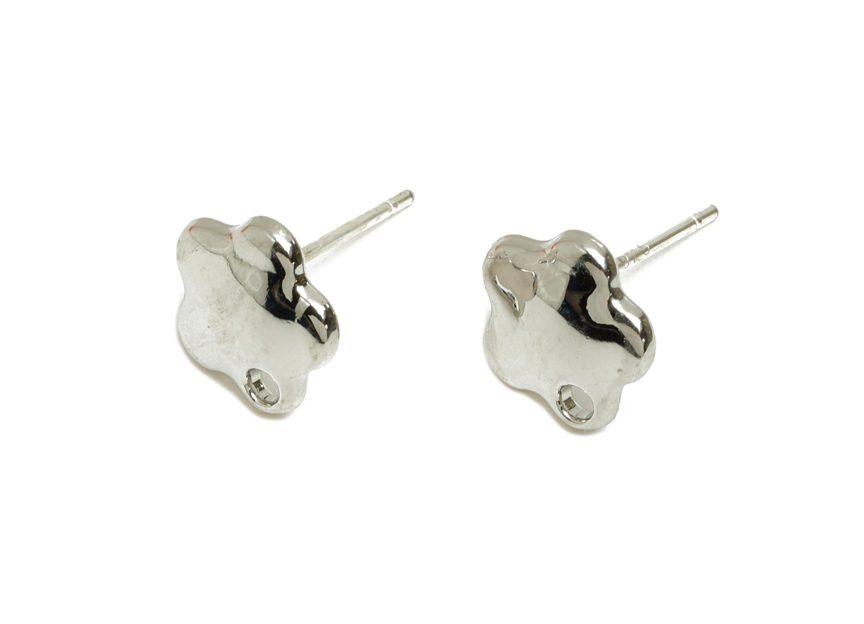 Alloy Flower Earring Studs - Cute Metal Floral Earring with Holes - DIY Earring Jewelry Making - Silver Tone Plated - 9.3x9.17x2mm - AC3583A - DOMEDBAZAAR