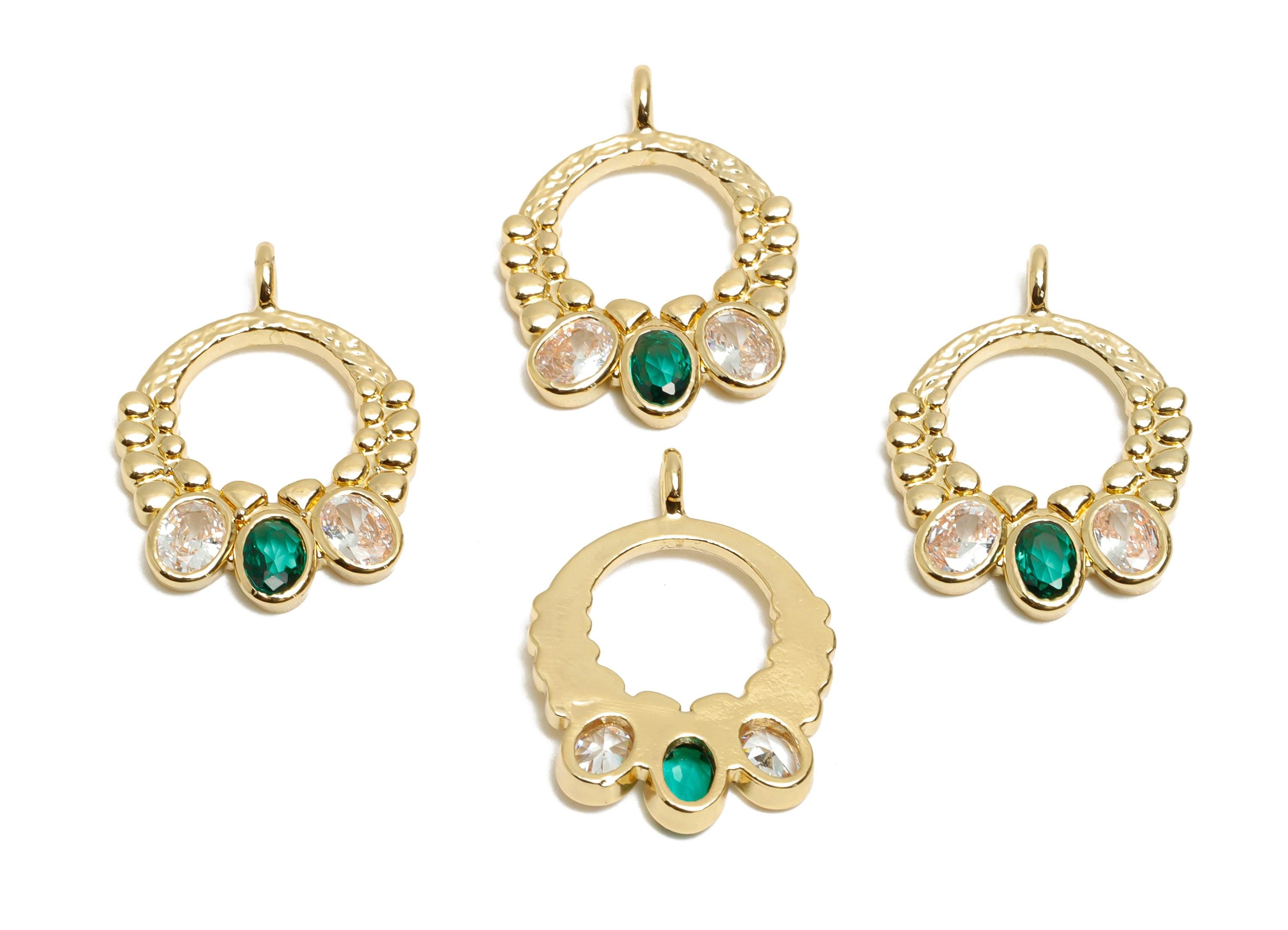 Brass CZ Circle Pendant - Zircon Geometry Jewelry Charm - Sparkling Gemstone Craft Supply Charm - KC Gold Tone Plating - 19x14x3mm - AC3441 - DOMEDBAZAAR