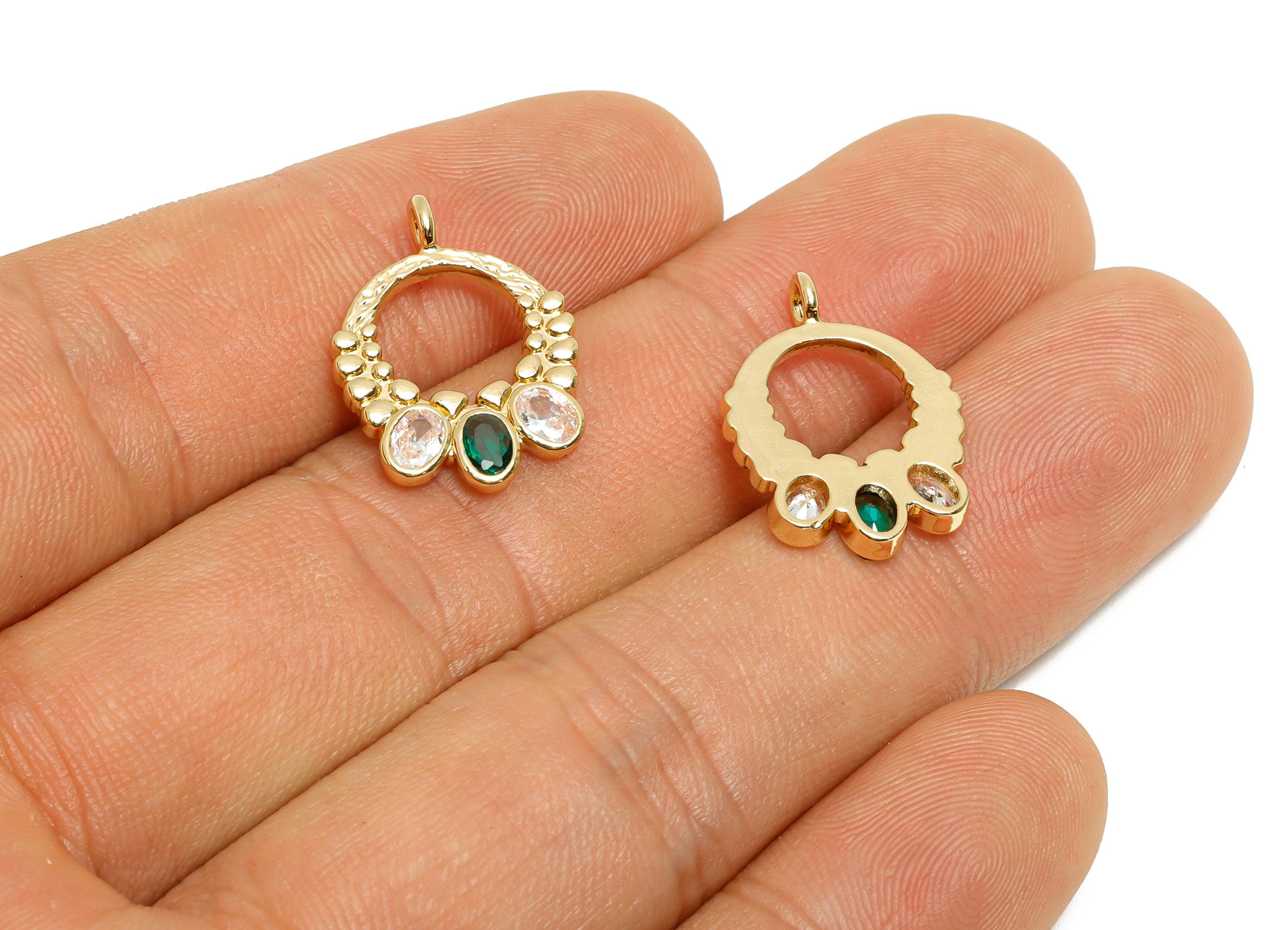 Brass CZ Circle Pendant - Zircon Geometry Jewelry Charm - Sparkling Gemstone Craft Supply Charm - KC Gold Tone Plating - 19x14x3mm - AC3441 - DOMEDBAZAAR