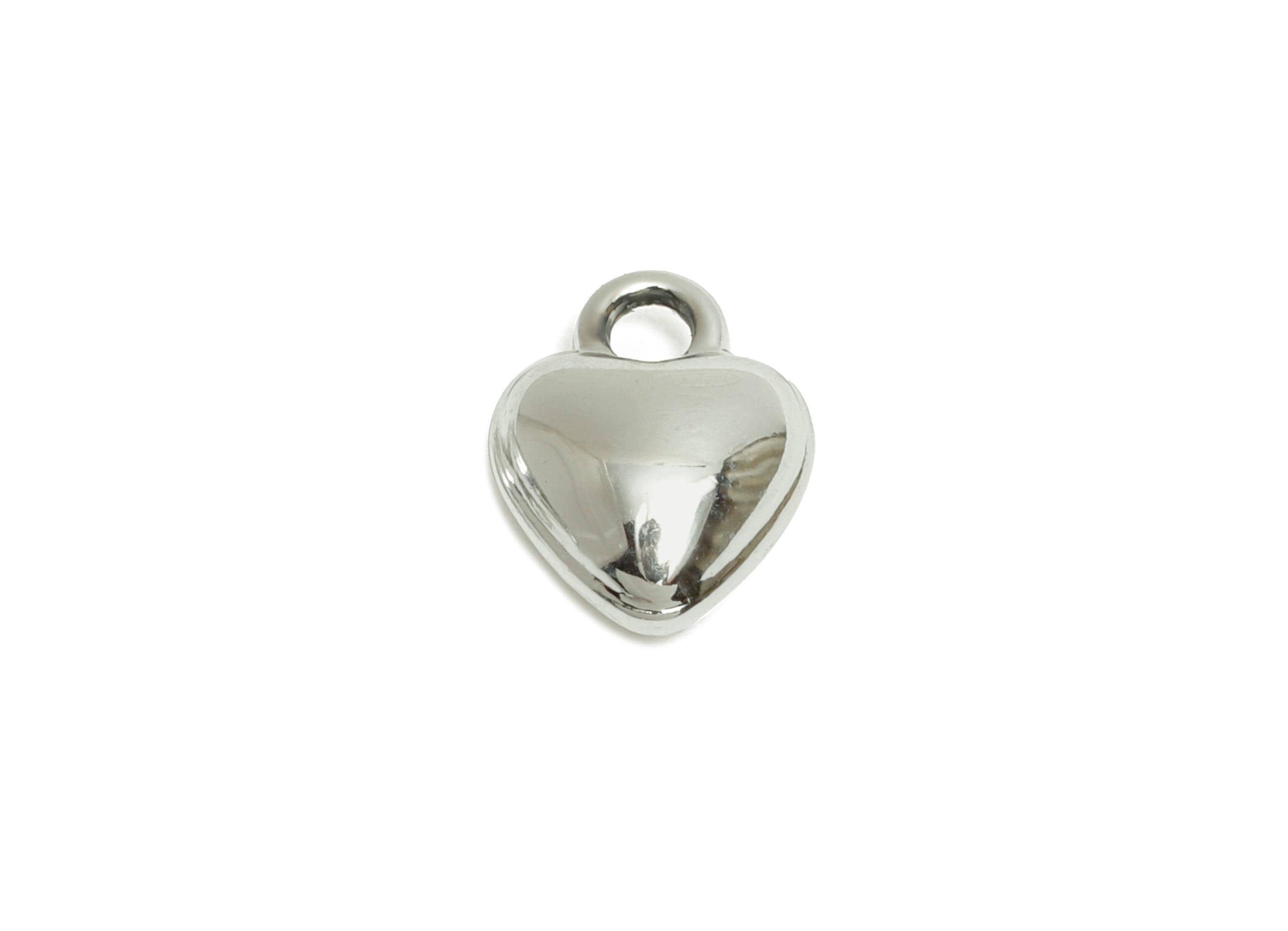 Alloy Heart Earring Charm - Shiny Metallic Silver Heart Pendant - Symbol of Love Jewelry Supply - Silver Tone Plated - 10x7.5x4mm - AC3471A - DOMEDBAZAAR