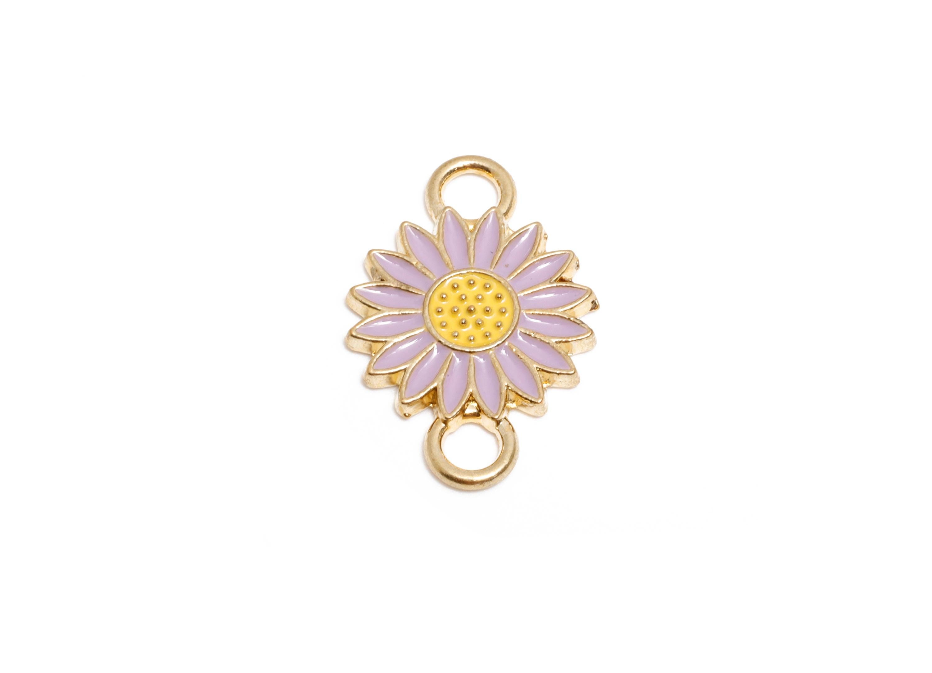 Alloy Purple Daisy Connector - Flower Colorful  Enamel Charm - Spring Flower Jewelry Piece - Craft Jewelry Making - 21.5x14.35x1mm - AC3470A