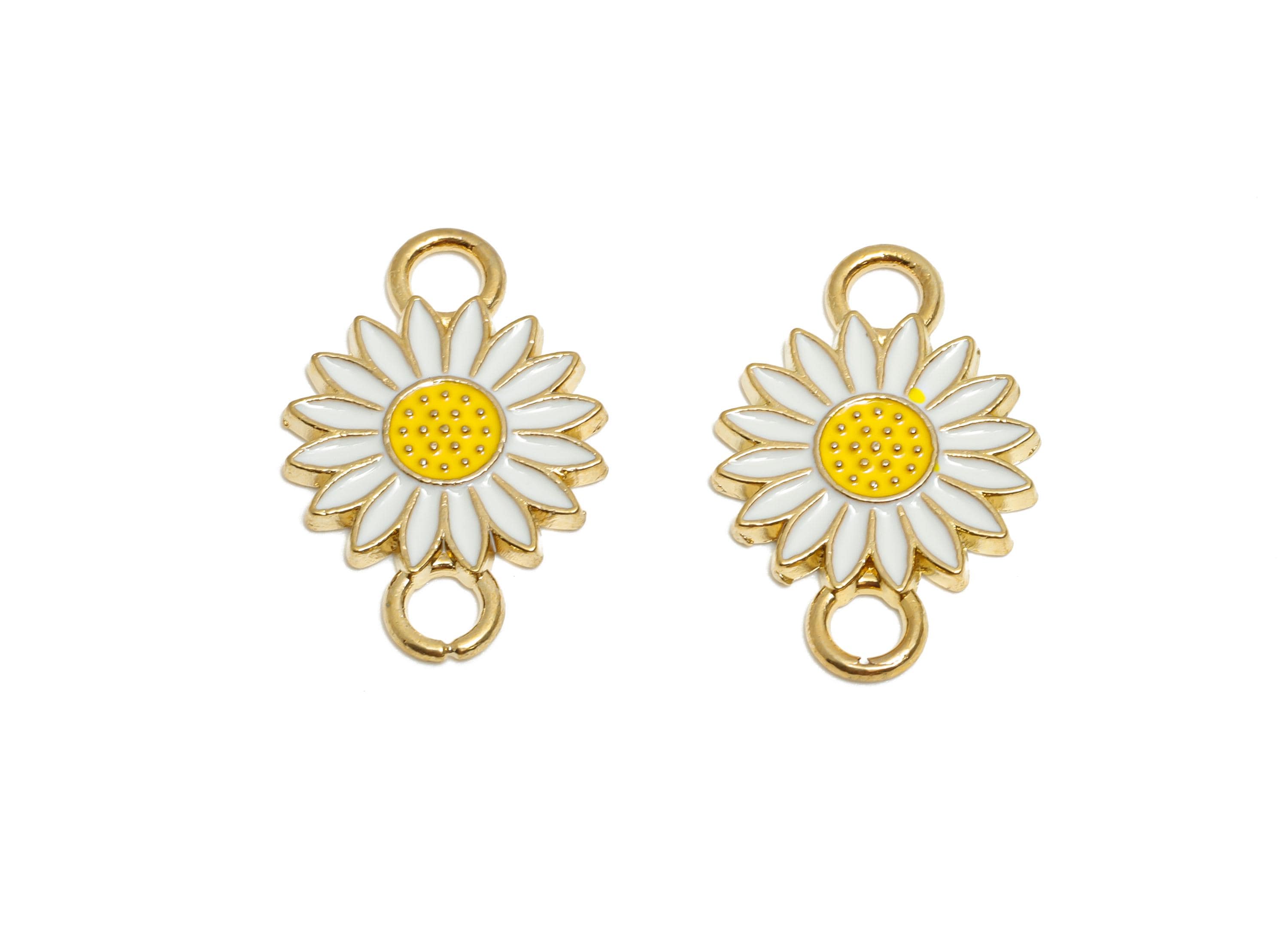 Alloy White Daisy Connector - Flower Colorful  Enamel Charm - Spring Flower Jewelry Piece - Craft Jewelry Making - 21.5x14.35x1mm - AC3470B