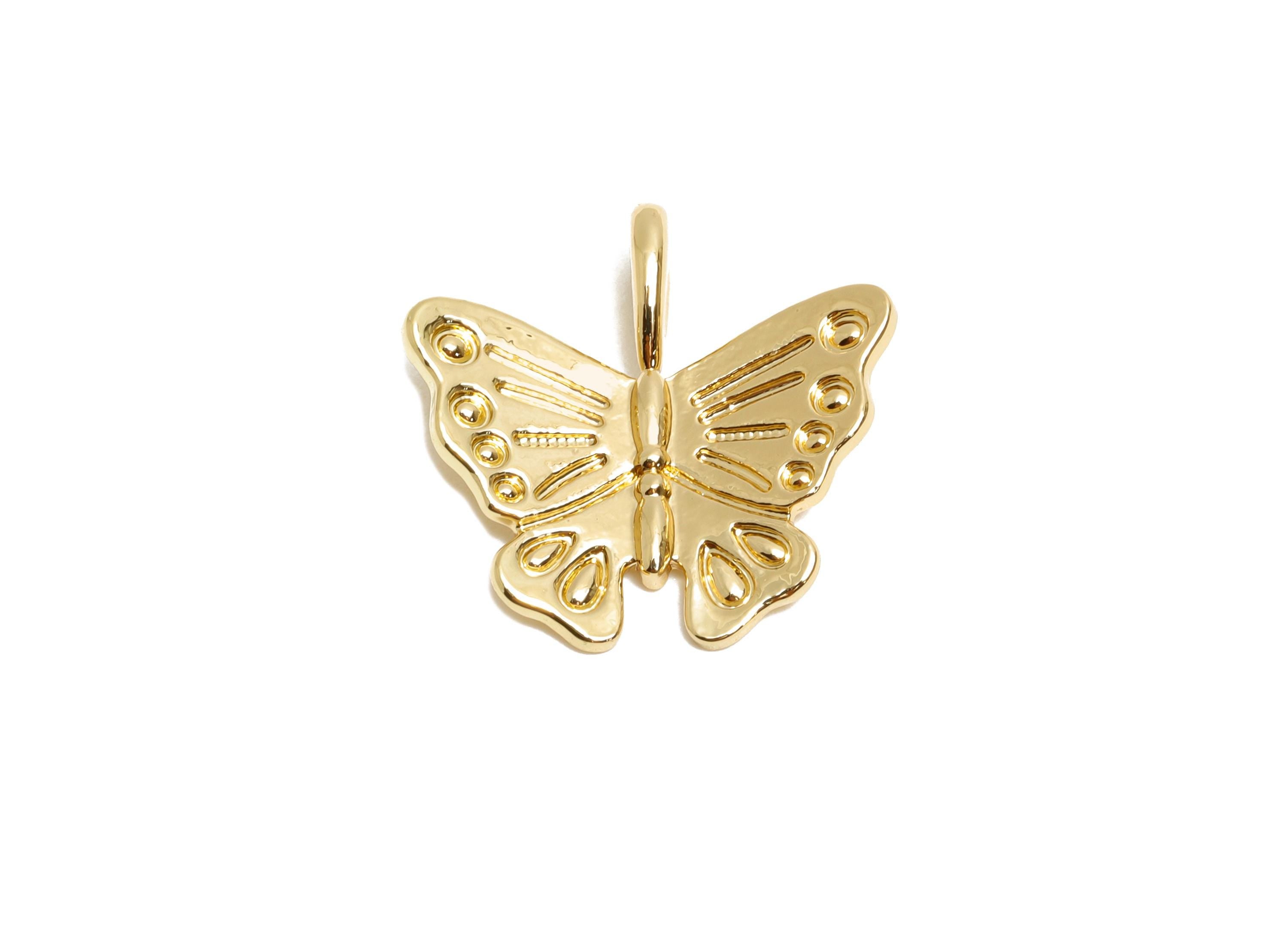 Brass Butterfly Pendant - Dainty Insect Necklace Pendant - Elegant Butterfly Jewelry Supplies - KC Gold Tone Plated - 17x16.9x2.7mm - AC3439 - DOMEDBAZAAR