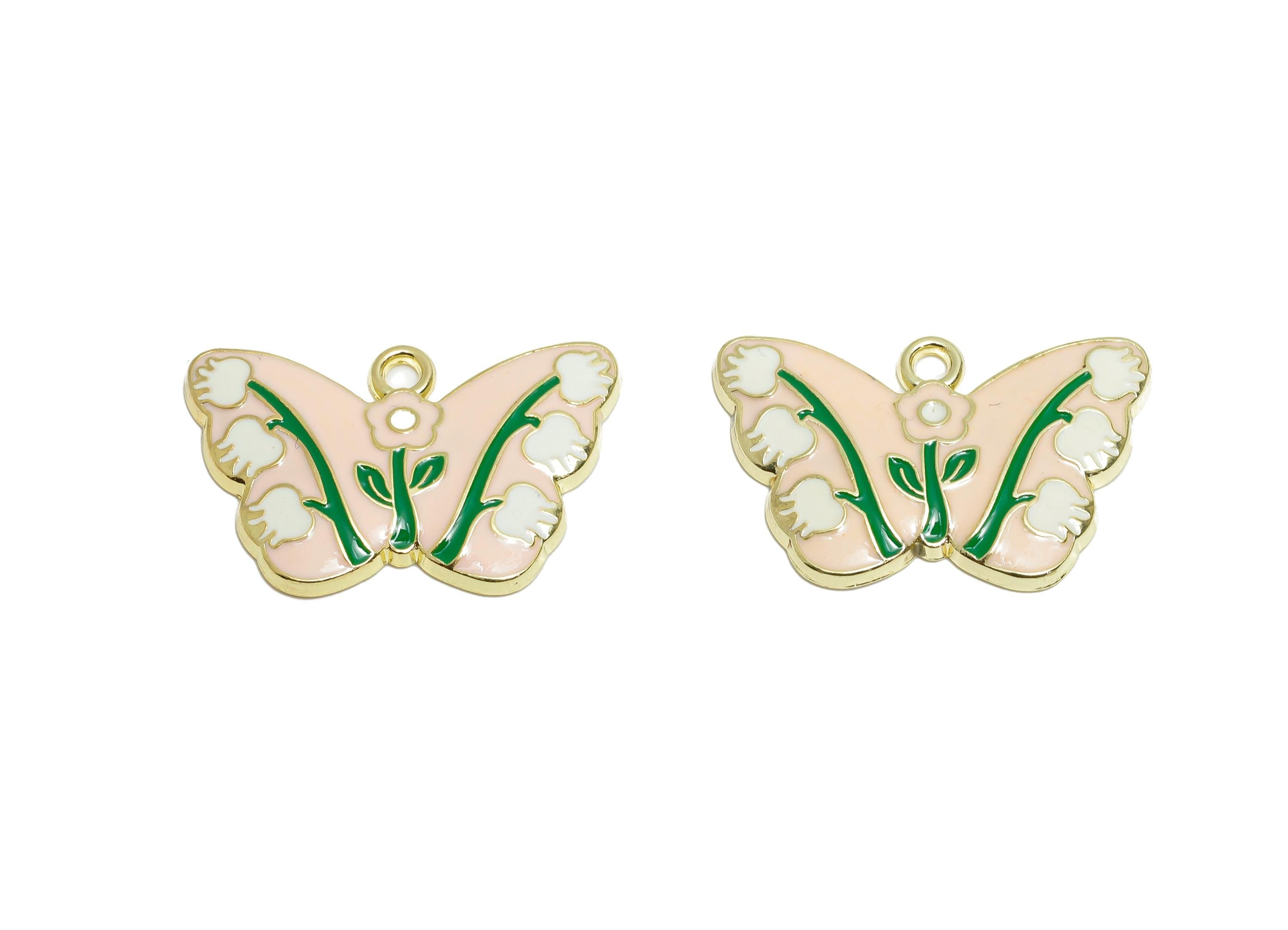 Alloy Enamel Butterfly Pendant - Colorful Insect Flower Necklace Pendant - Fun Pink Winged Jewelry - KC Gold Plated - 27.7x18x2.5mm - AC3449