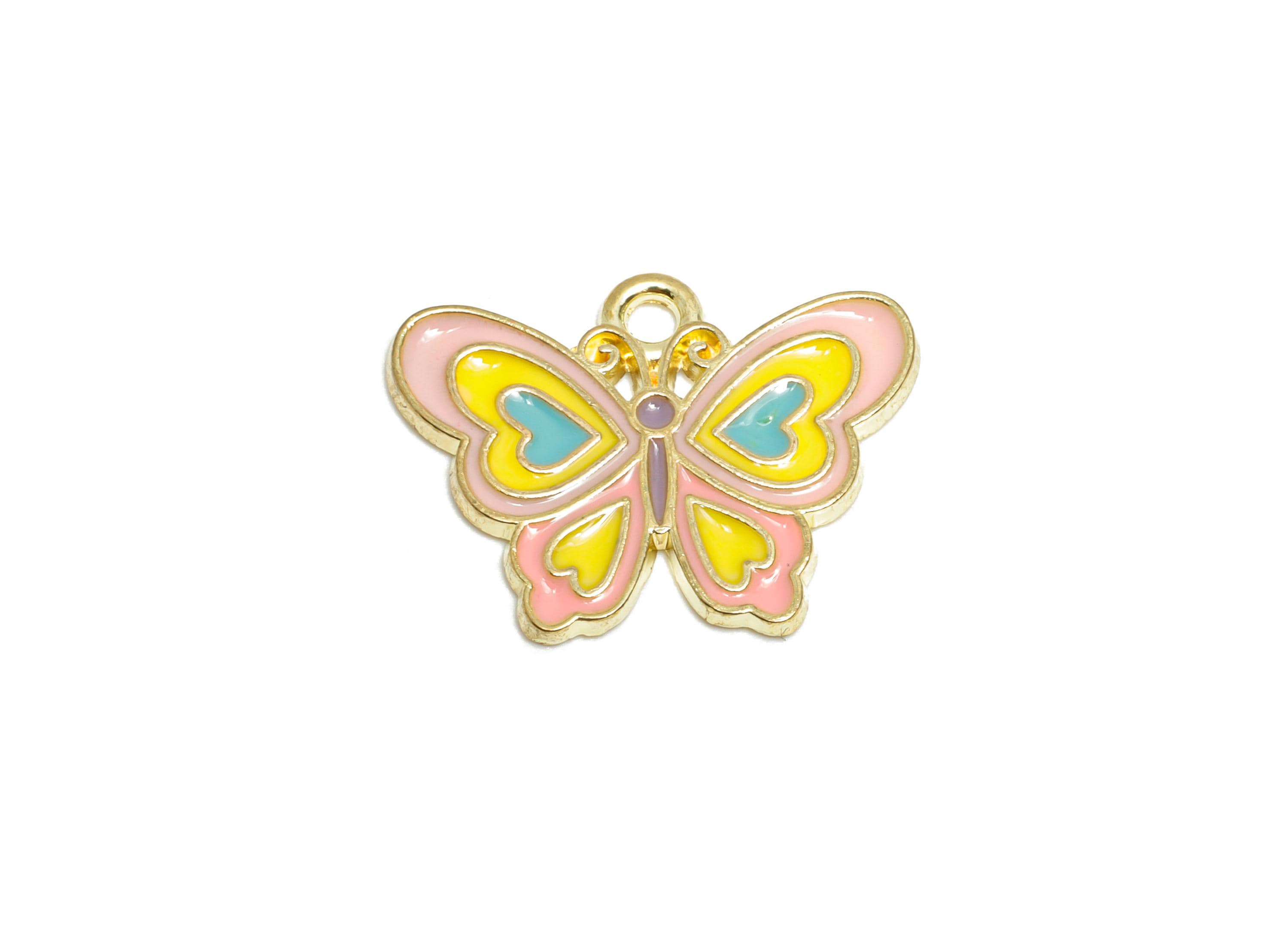 Alloy Enamel Butterfly Pendant - Rainbow Wing Butterfly Pendant - Craft Supply Butterfly Charm - KC Gold Tone Plated - 20x15x1.23mm - AC3459