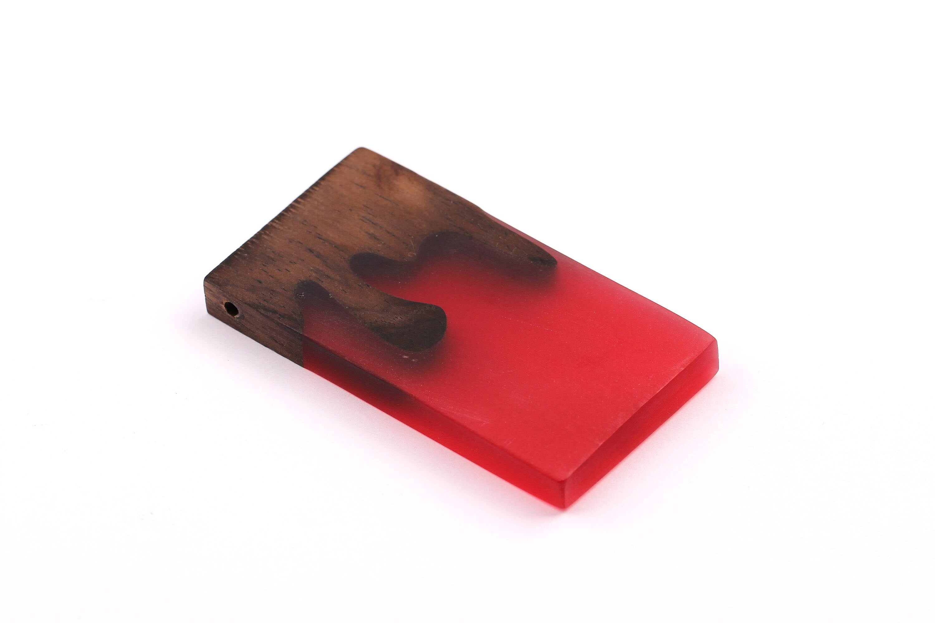 Wood Resin Pendant - Natural Monzo Wooden Charms - Red Epoxy Resin Necklace - Jewelry Supplies - Rectangle Shaped - 70x40x8mm - BB1001R - DOMEDBAZAAR