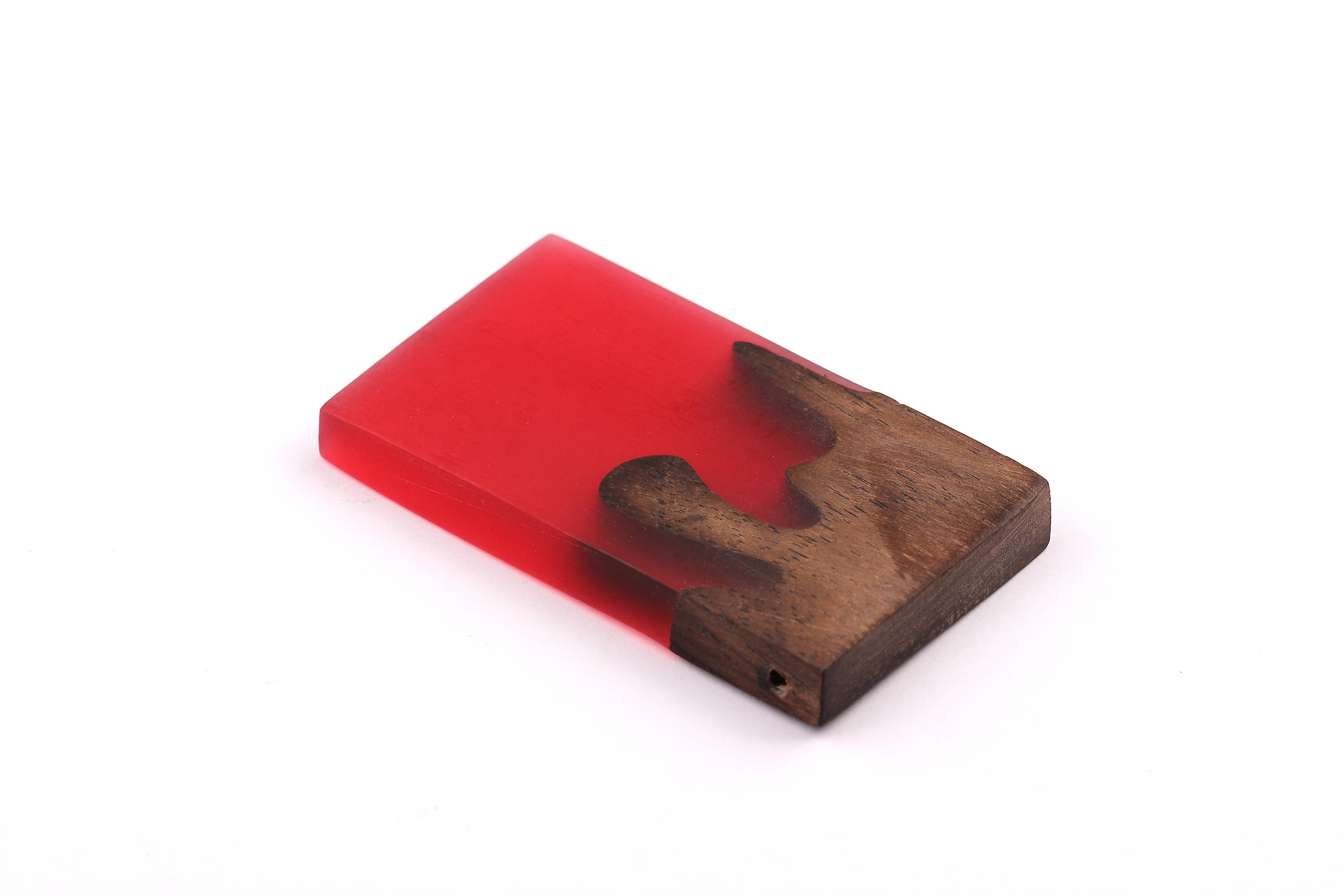 Wood Resin Pendant - Natural Monzo Wooden Charms - Red Epoxy Resin Necklace - Jewelry Supplies - Rectangle Shaped - 70x40x8mm - BB1001R - DOMEDBAZAAR