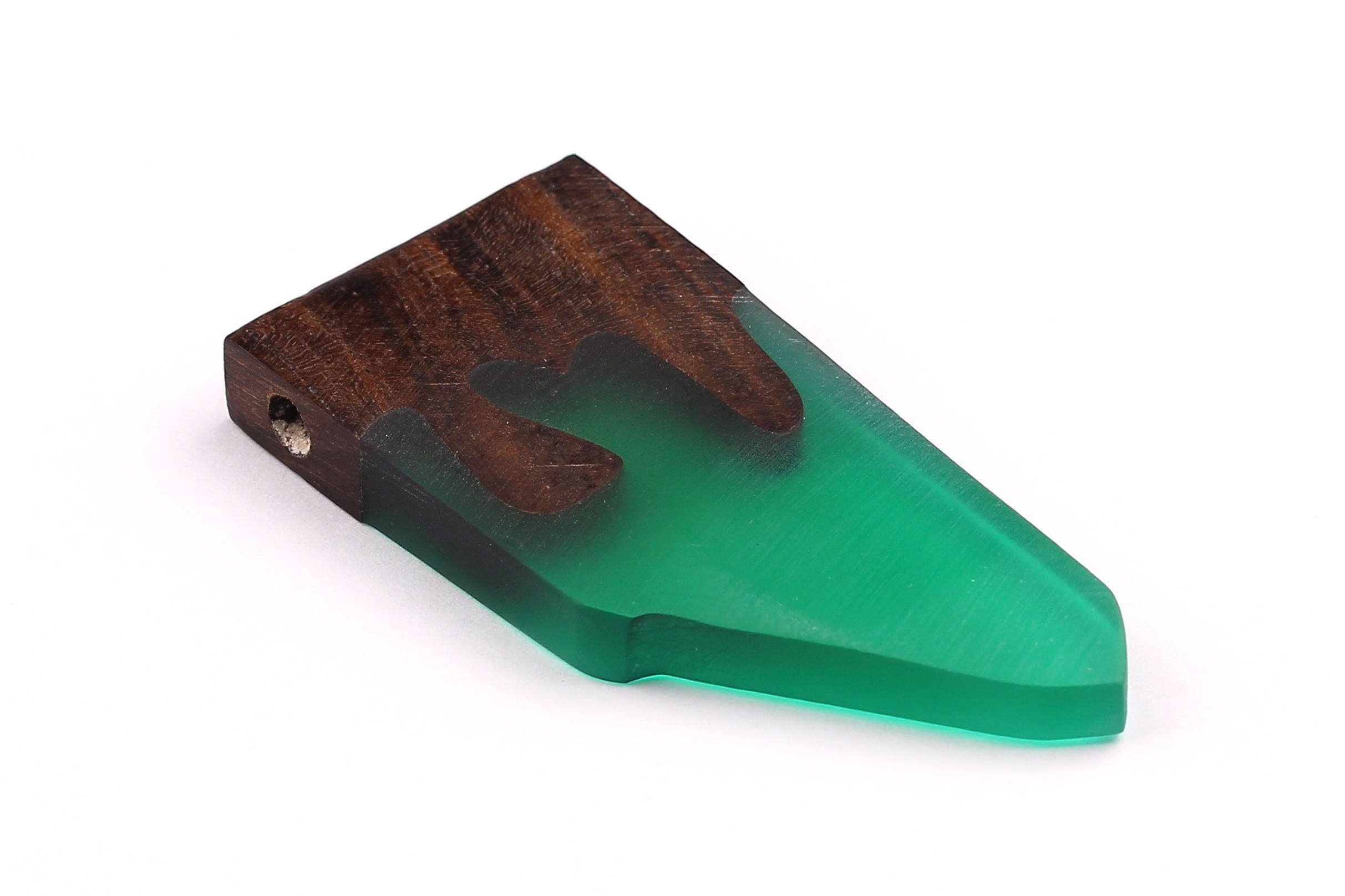 Wood Resin Pendant - Natural Monzo Wooden Charms - Green Epoxy Resin Necklace - Jewelry Supplies - Wooden Beads - 50x23x6mm - BB1004G - DOMEDBAZAAR