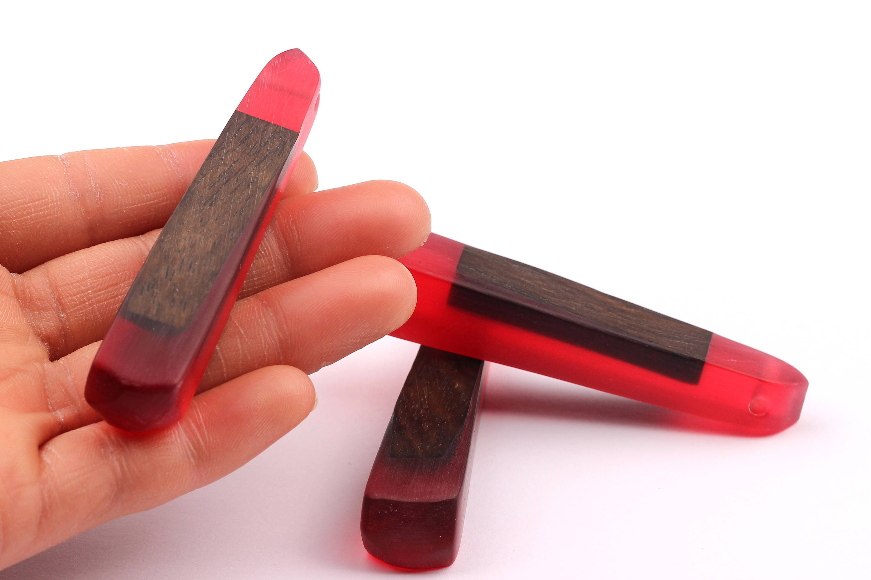 Wood Resin Pendant - Natural Monzo Wooden Charms - Red Epoxy Resin Necklace - Jewelry Supplies - Wooden Beads - 73x15x12mm - BB1003R - DOMEDBAZAAR